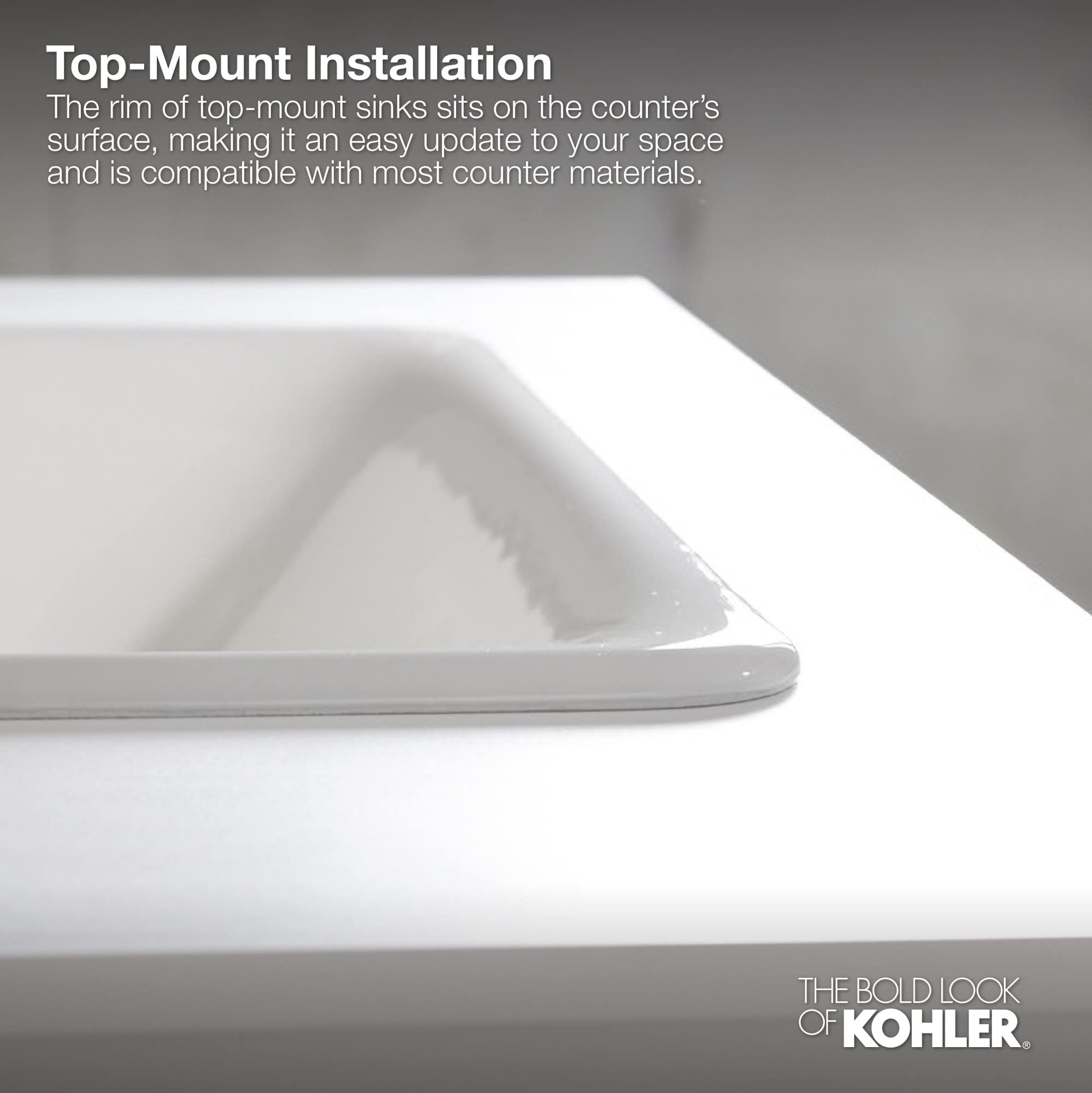 Kohler K-2699-8-0 Ceramic Drop-In oval Bathroom Sink, 21 x 21 x 9.75 inches, White