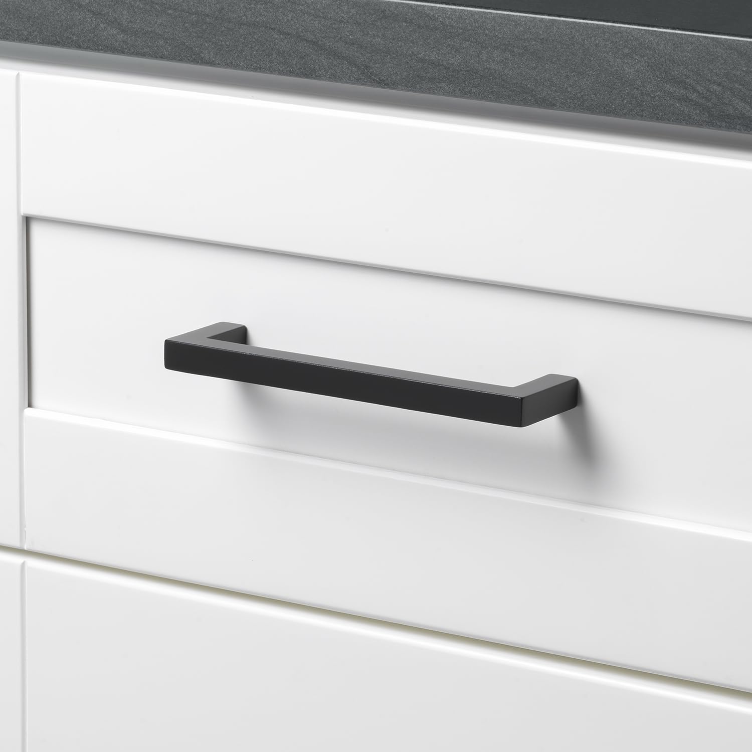 GlideRite Hardware 6.25 Inch 160mm Center to Center Solid Square Cabinet Bar Pull Handle, Matte Black, 21683-160