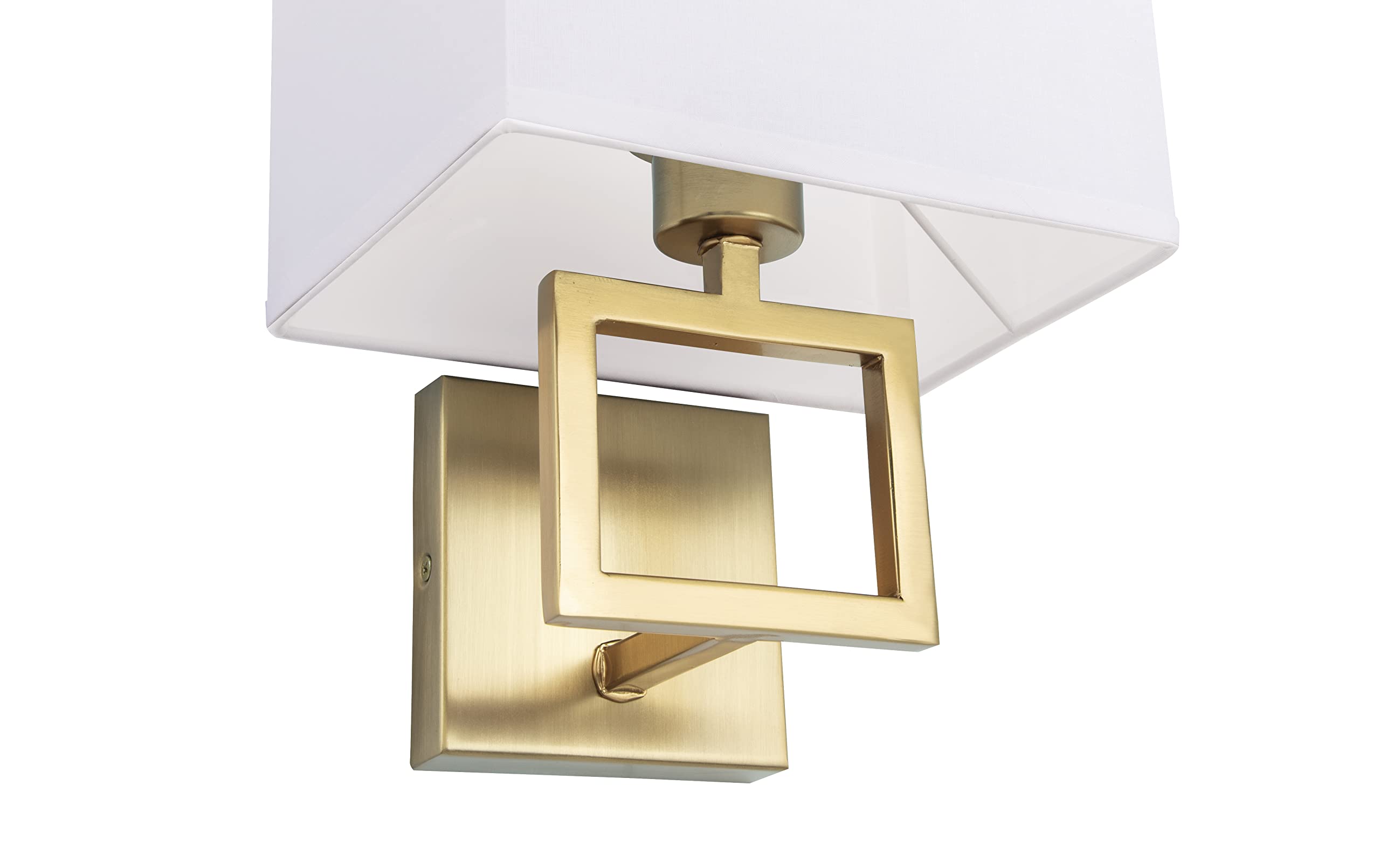 Brio Lighting Pressley Designer Wall Sconce with White Fabric Shade Available in Black, Gold, and Chrome Application Bedroom, Bathroom, Hallway Entry (Gold, 1 Light)