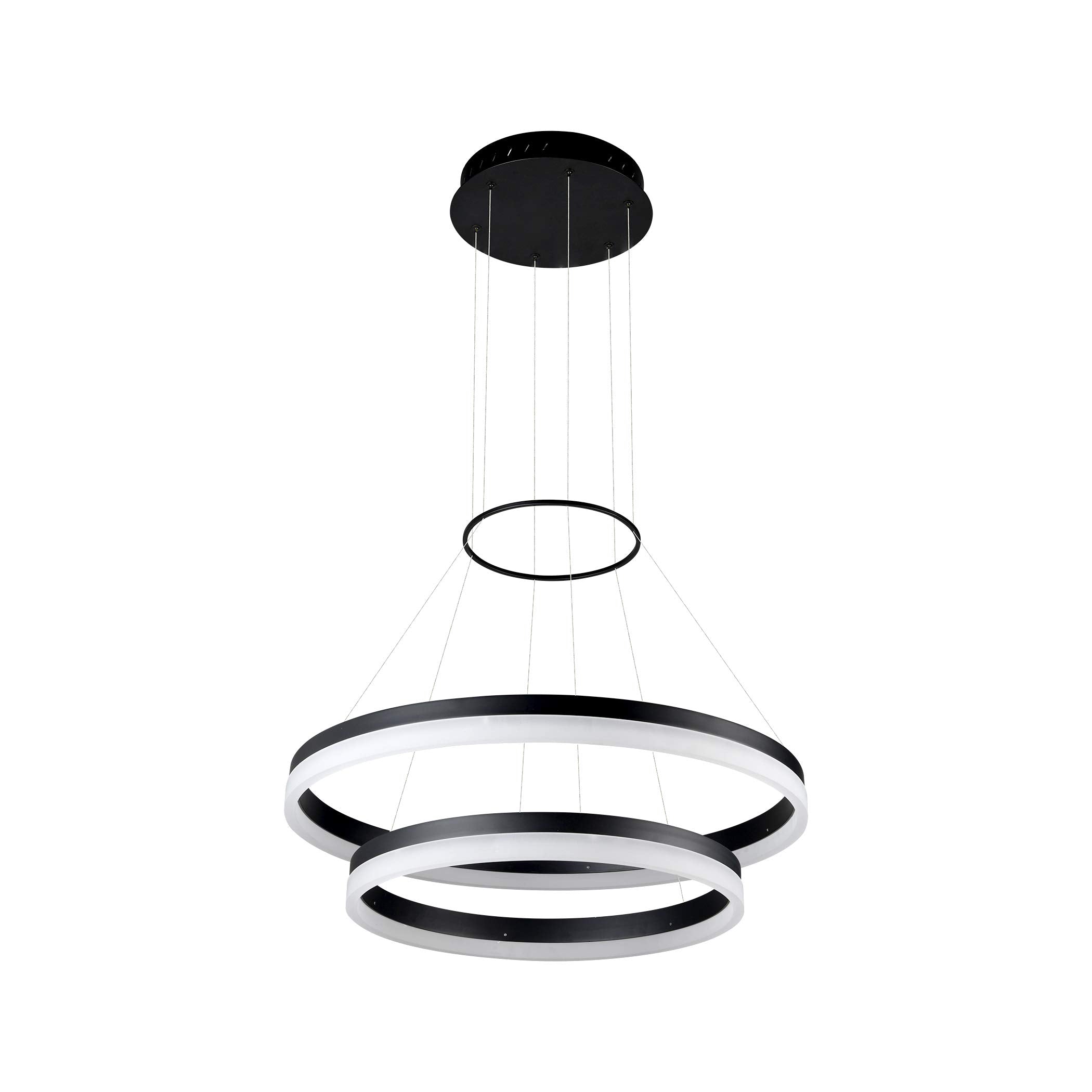 VONN VMC31730BL Tania Duo 24", Adjustable Suspension Fixture, Modern Two-Tier Circular Chandelier Lighting in Black Integrated LED, 23.75" L x 23.75" W x 120" (8.25") H