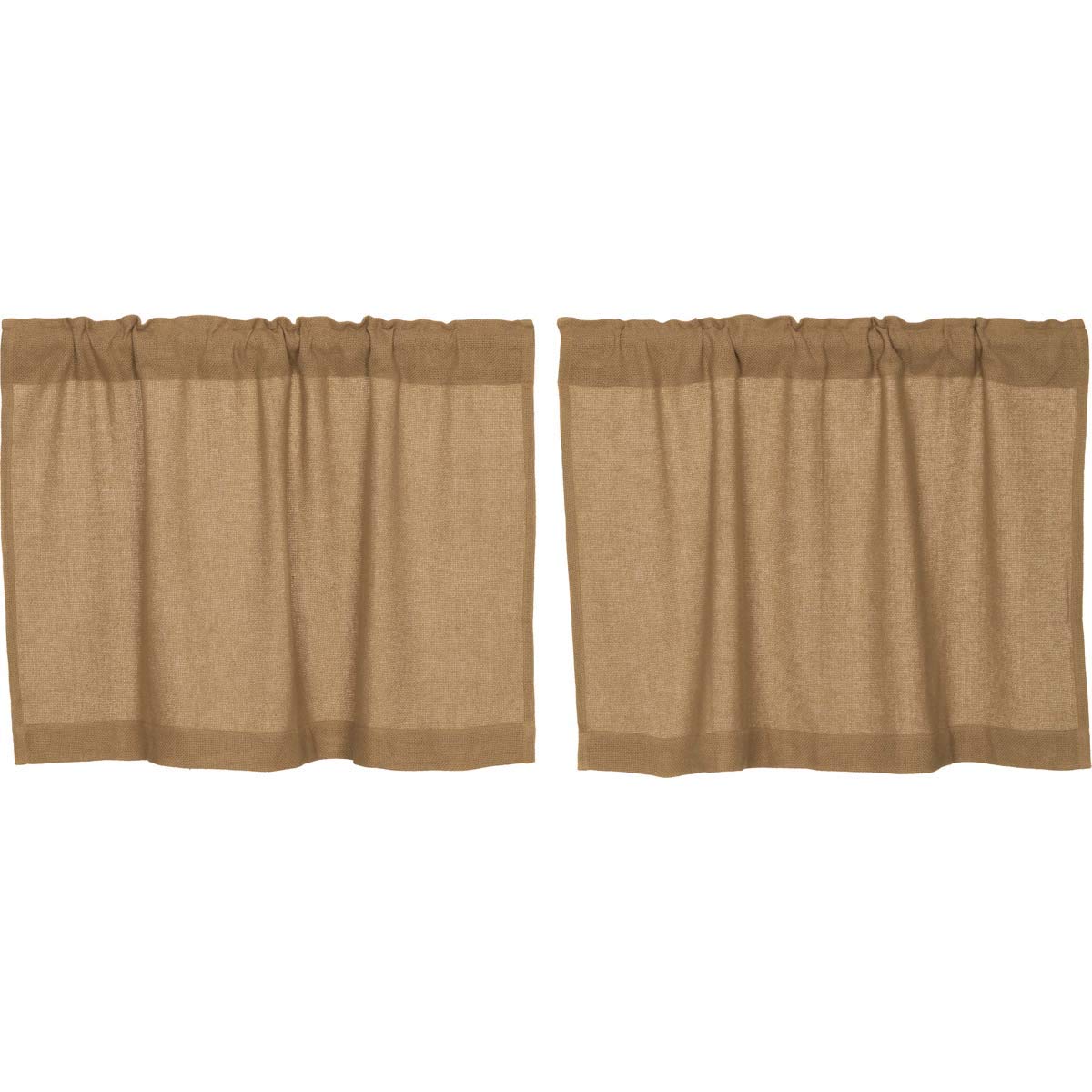 VHC Brands Burlap Natural Farmhouse Kitchen Curtains, Country Rustic Window, 24" Wide x 36" Long Tier Pair, Tan, Set of 2