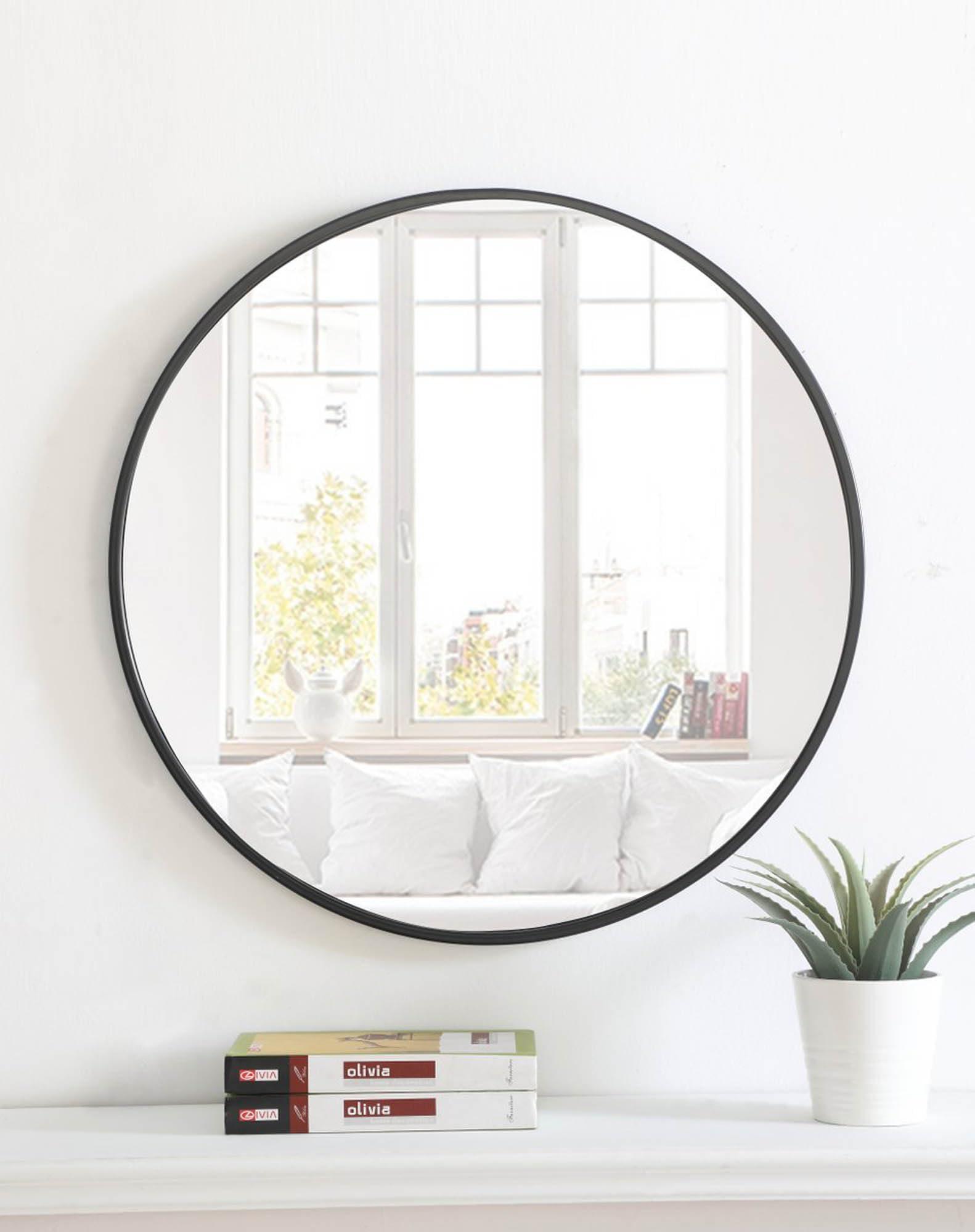 Elegant Decor Eternity Home Office Decorative Round Framed Wall Mirror, 24" L x 24" H - Black