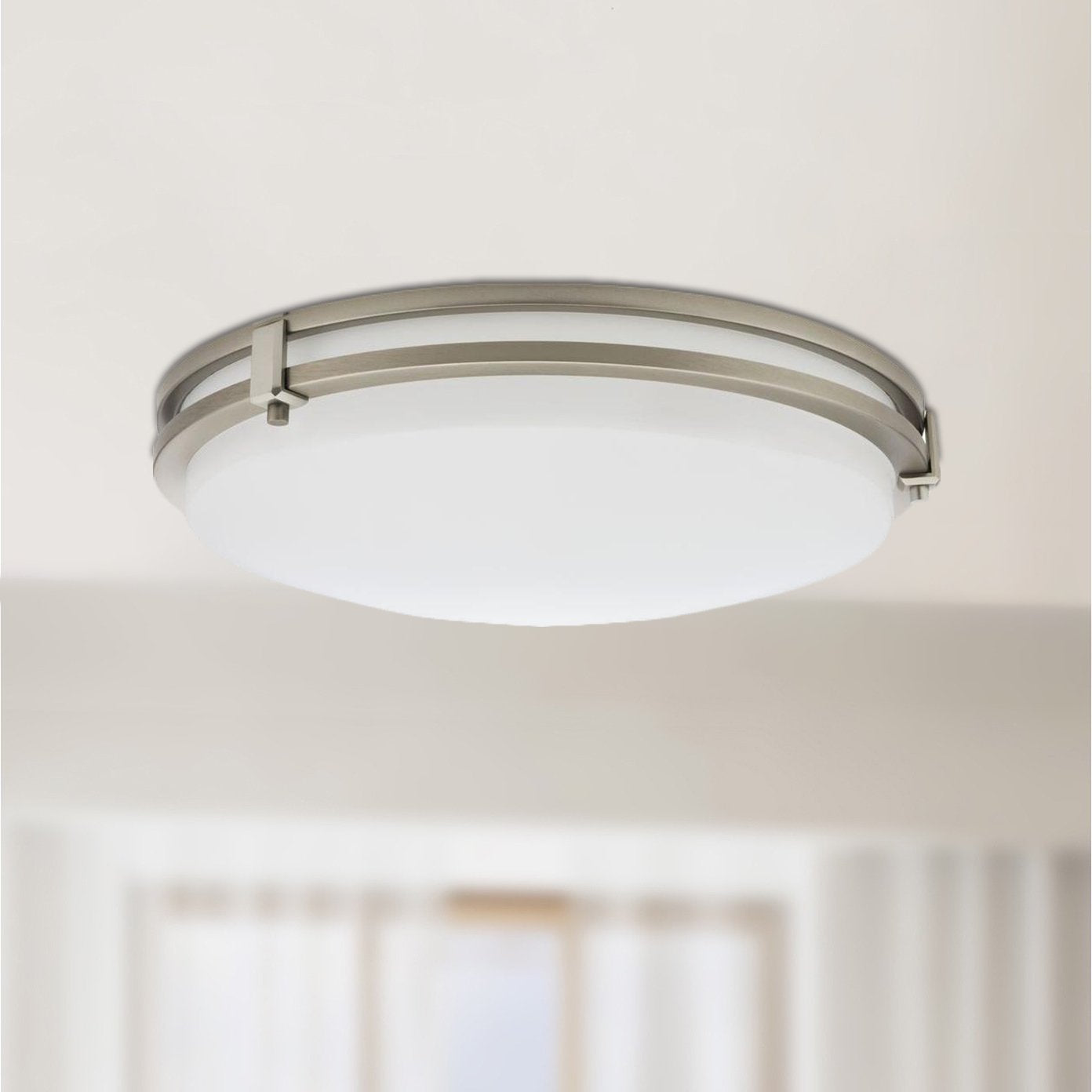 Lithonia Lighting FMSATL 16 20830 BN M4 LED Saturn Flushmount Ceiling Light Fixture for Kitchen | Hallway | Bedroom, Dimmable, 3000K, Antique Brushed Nickel