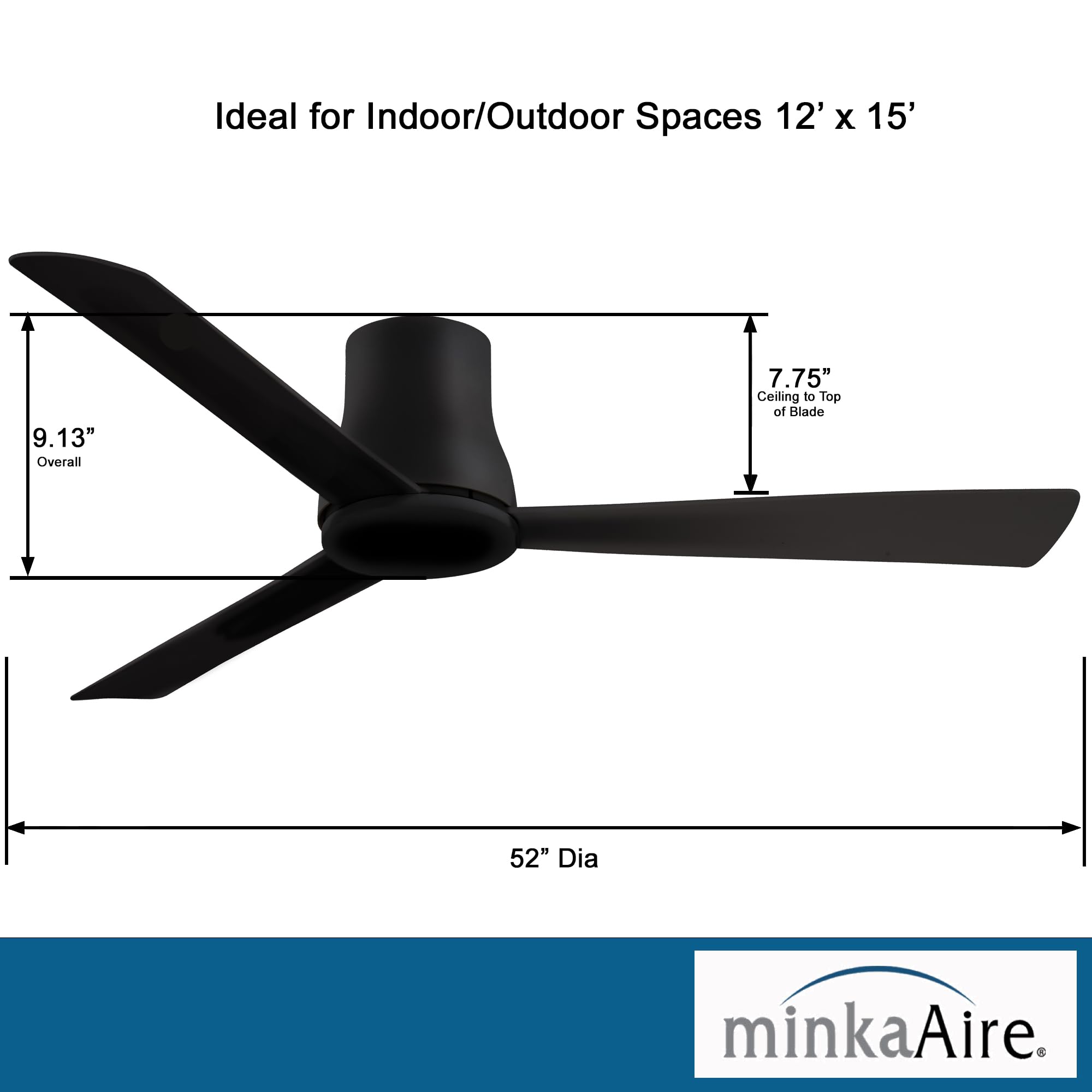 Minka-Aire Simple Flush Hugger 52" Hugger Ceiling Fan with Remote Control in Coal Black Finish, F873-CL