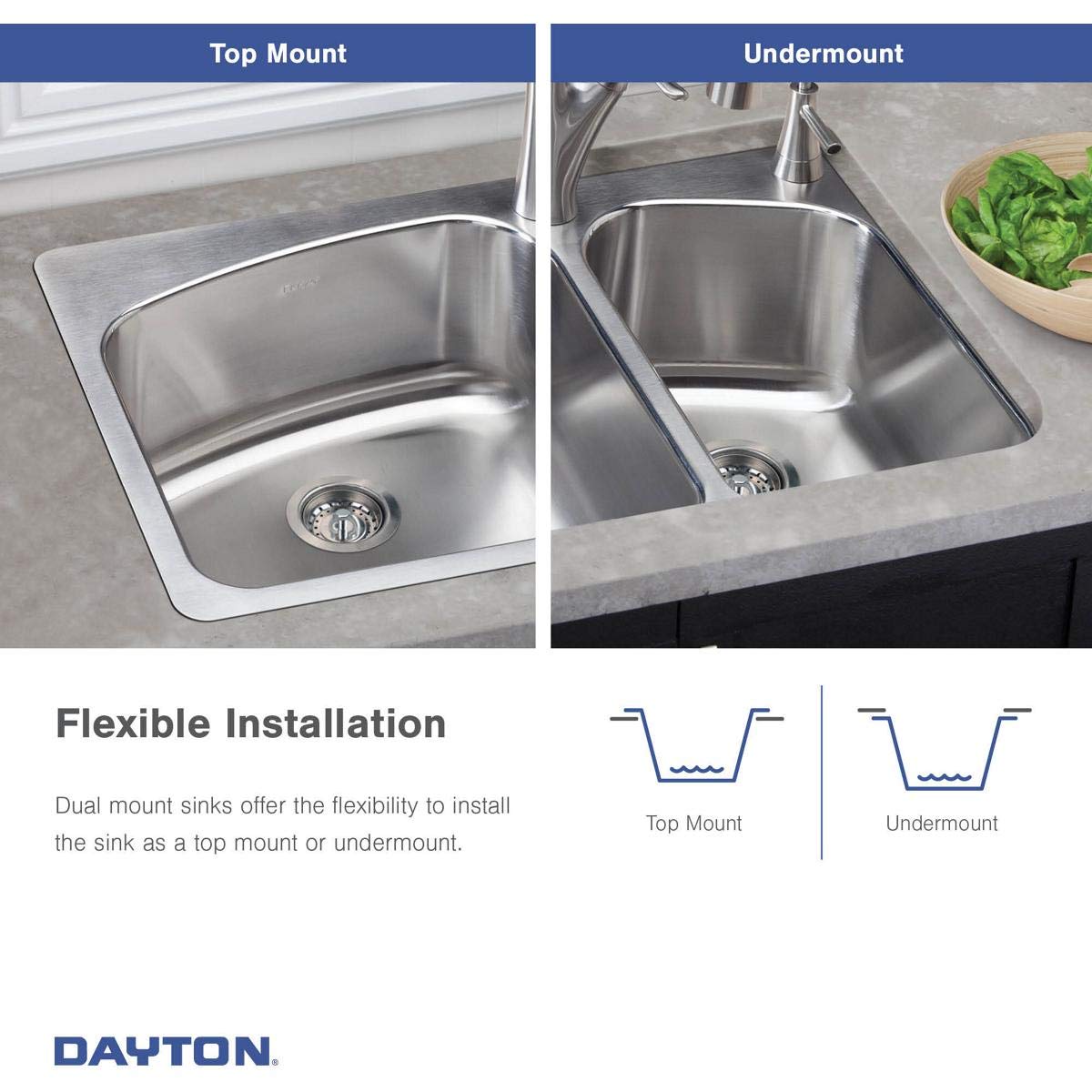 Elkay DPXSR233223 Dayton Equal Double Bowl Dual Mount Stainless Steel Sink