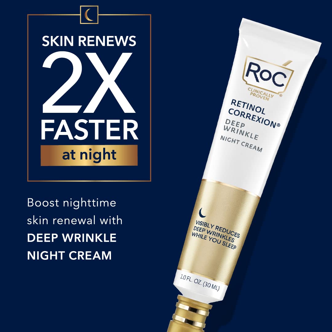 RoC Retinol Correxion Deep Wrinkle Anti-Aging Night Cream, Daily Face Moisturizer with Shea Butter, Glycolic Acid and Squalane, Skin Care Treatment, 1 Ounces