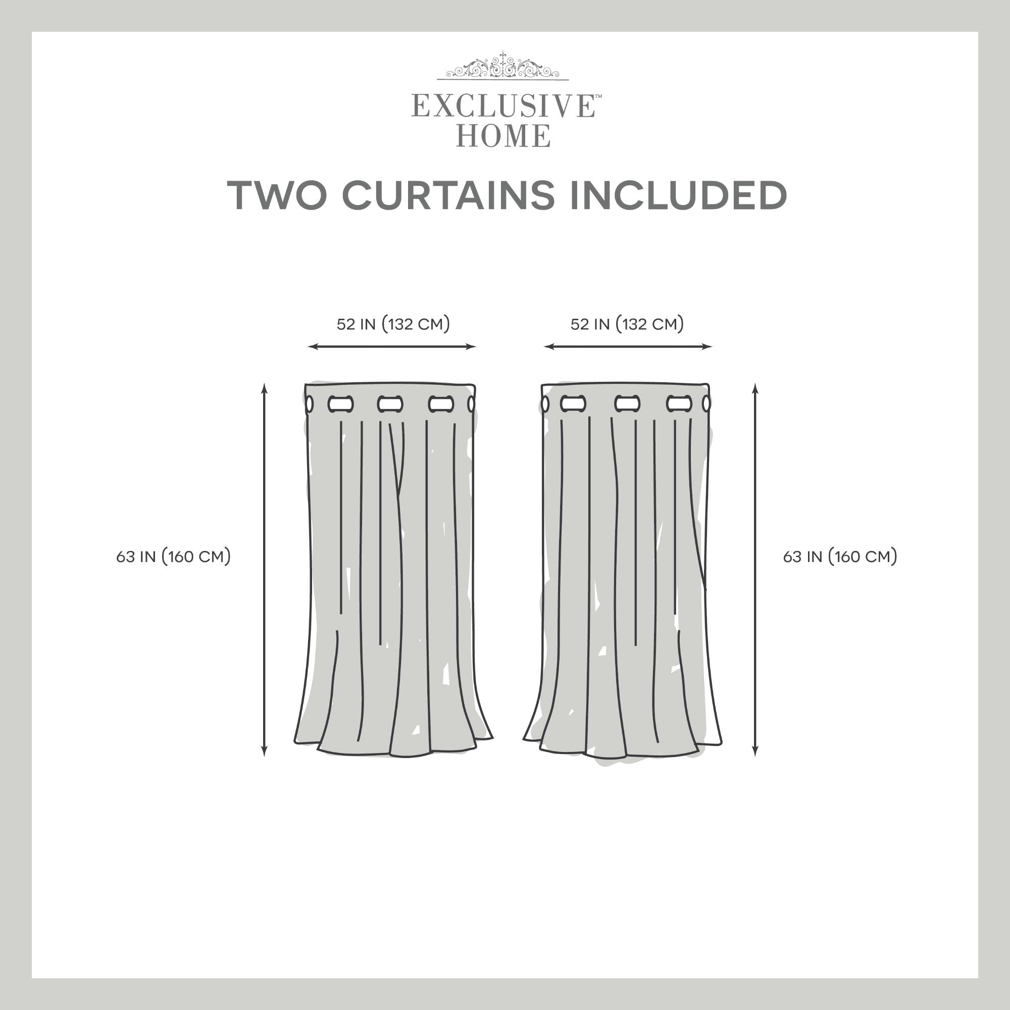 Exclusive Home Ironwork Sateen Woven Room Darkening Blackout Grommet Top Curtain Panel Pair, 52"x63", Silver