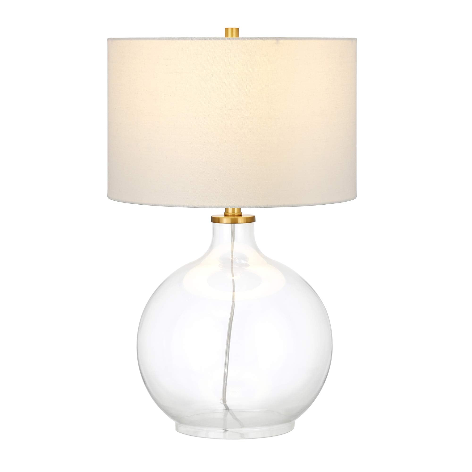 Laelia 24.75" Tall Table Lamp with Fabric Shade in Clear Glass/Brass/White