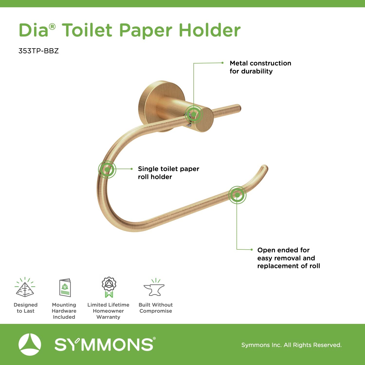 Symmons 353TP-BBZ Dia Wall-Mounted Toilet Paper Holder in Brushed Bronze