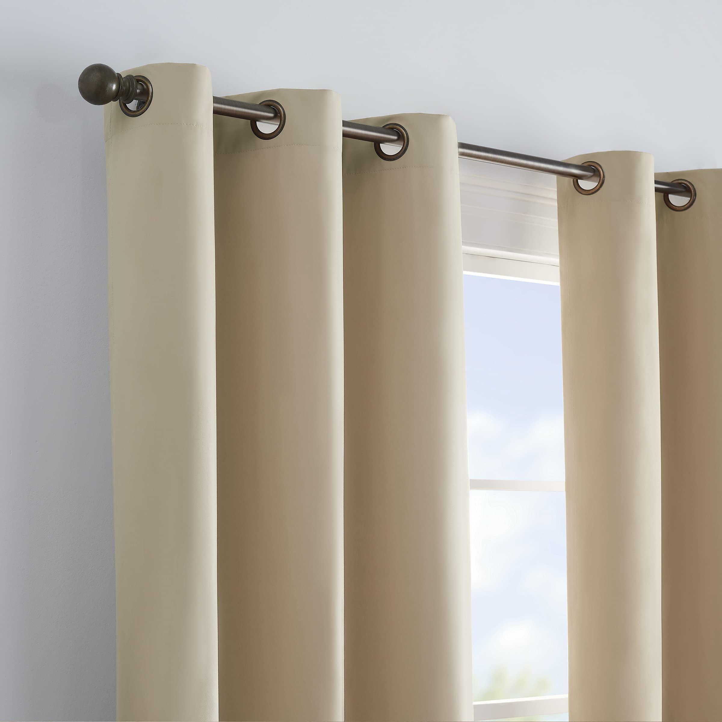 Eclipse Microfiber Total Privacy Blackout Thermal Grommet Window Curtain for Bedroom (1 Panel), 42 in x 84 in, Beige