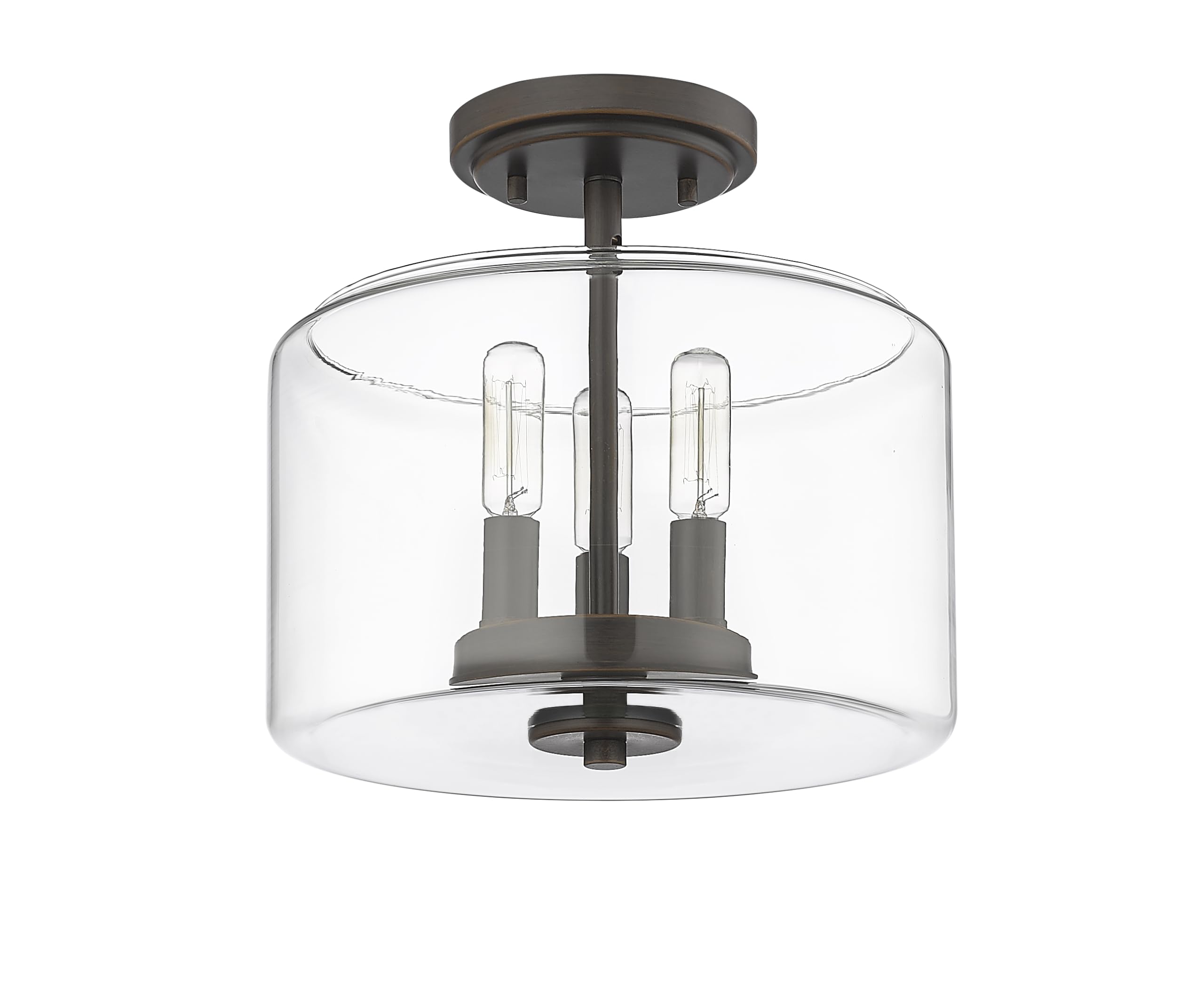 ML Lighting | Asheville Collection | 46923-RBZ | Metal 3-Light Semi-Flush in Rubbed Bronze with Clear Glass Shade | for Compact Spaces Close to Ceiling | Modern Design with an Heirloom Quality