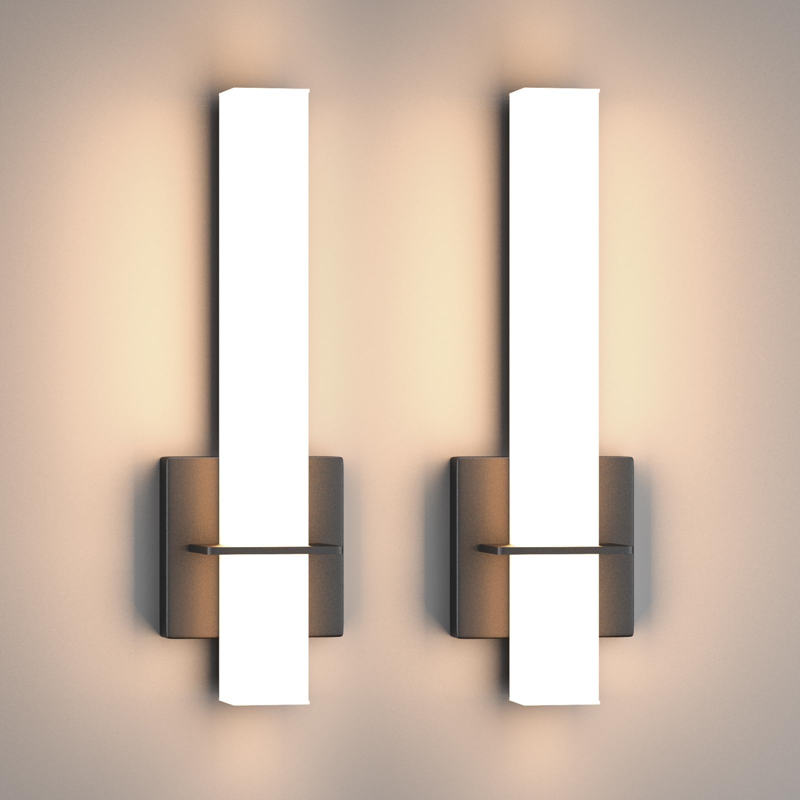 Aoceley Modern LED Wall Sconces Set of Two,18W 3000K Dimmable LED Sconces Wall Lighting,Bathroom Vanity Light Fixture Acrylic Shade,Hardwired Wall Light Fixtures for Living Room Bedroom Hallway(Black)