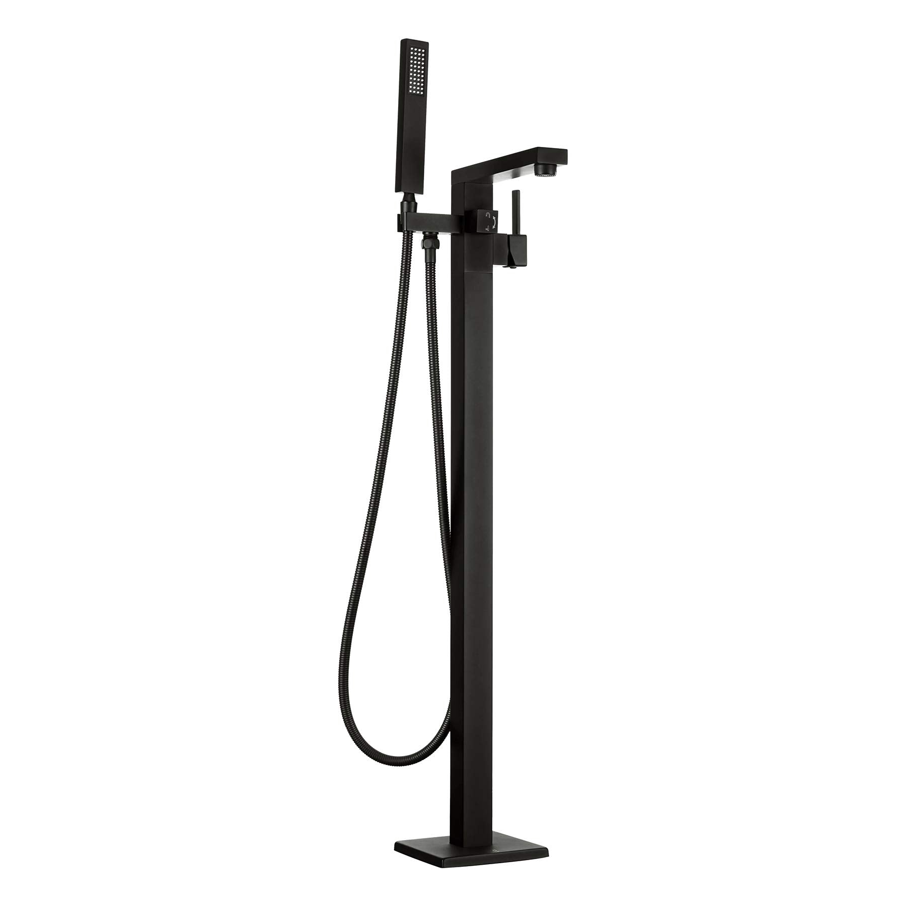 Stand Alone Tub Filler with Floor Mount � Freestanding 35in Tub Faucet � Single Handle Matt Black Finish Shower � Easy Installation � Modern Minimalist Design