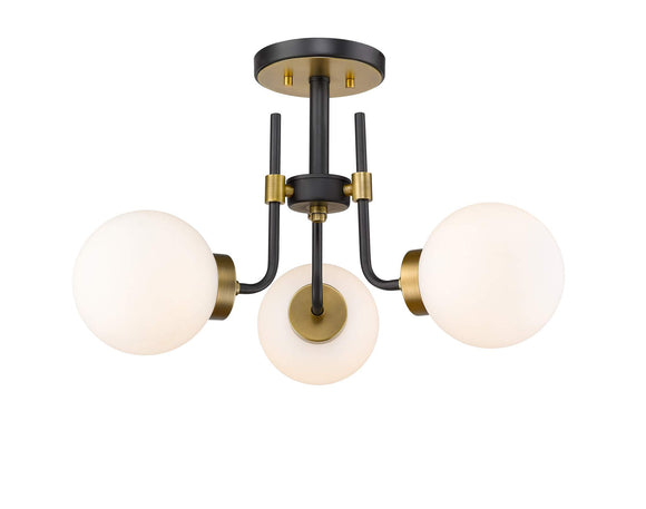 Z-Lite 477-3SF-MB-OBR Parsons - 3 Light Semi-Flush Mount in Retro Style - 22 Inches Wide by 14 Inches High, Finish Color: Matte Black/Olde Brass