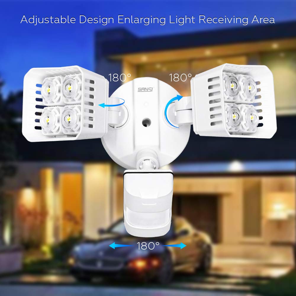 SANSI LED Security Motion Sensor Outdoor Lights, 30W (250W Incandescent Equivalent) 3400lm, 5000K Daylight, Waterproof Flood Light, ETL Listed, White