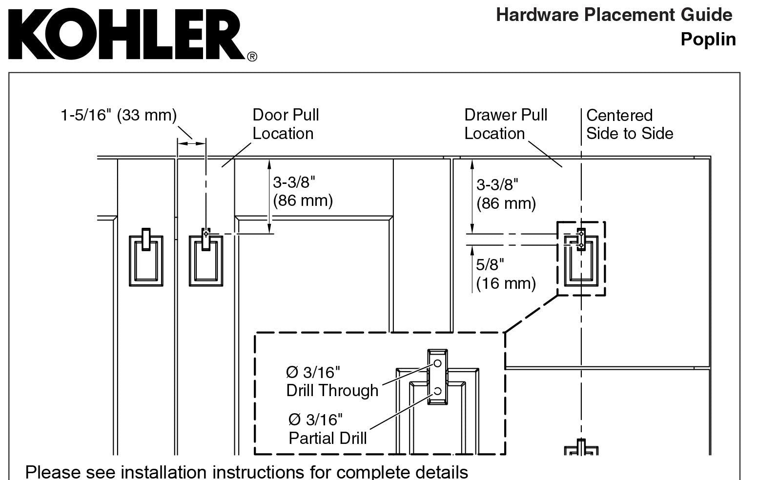 KOHLER K-99687-HF3 Poplin Rectangular Pull, Black