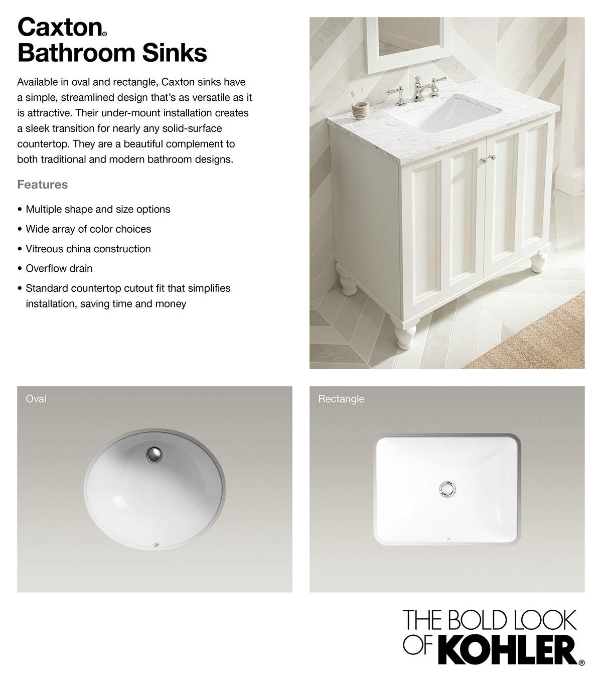 KOHLER K-2209-96 Caxton Undercounter Bathroom Sink, Biscuit