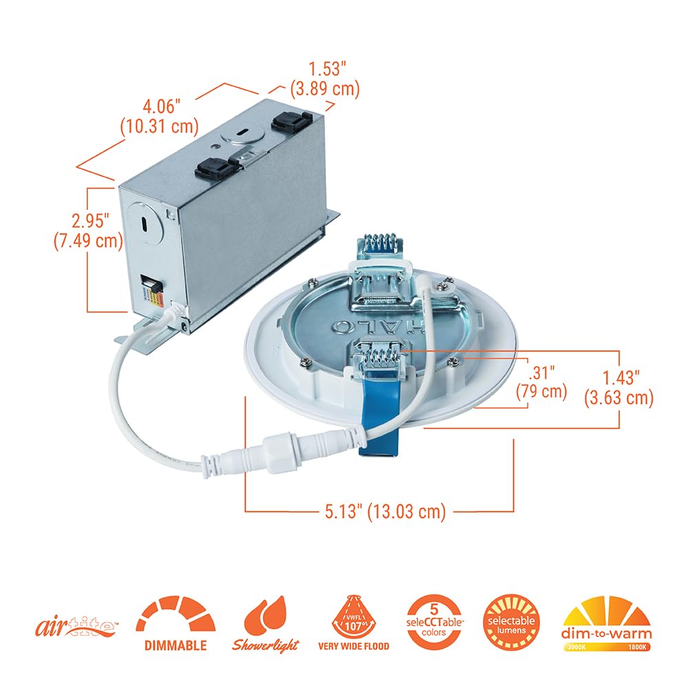 HALO HLBC 4 inch Ultra-Slim Regressed LED Downlight, Selectable CCT with Dim to Warm, Canless Installation