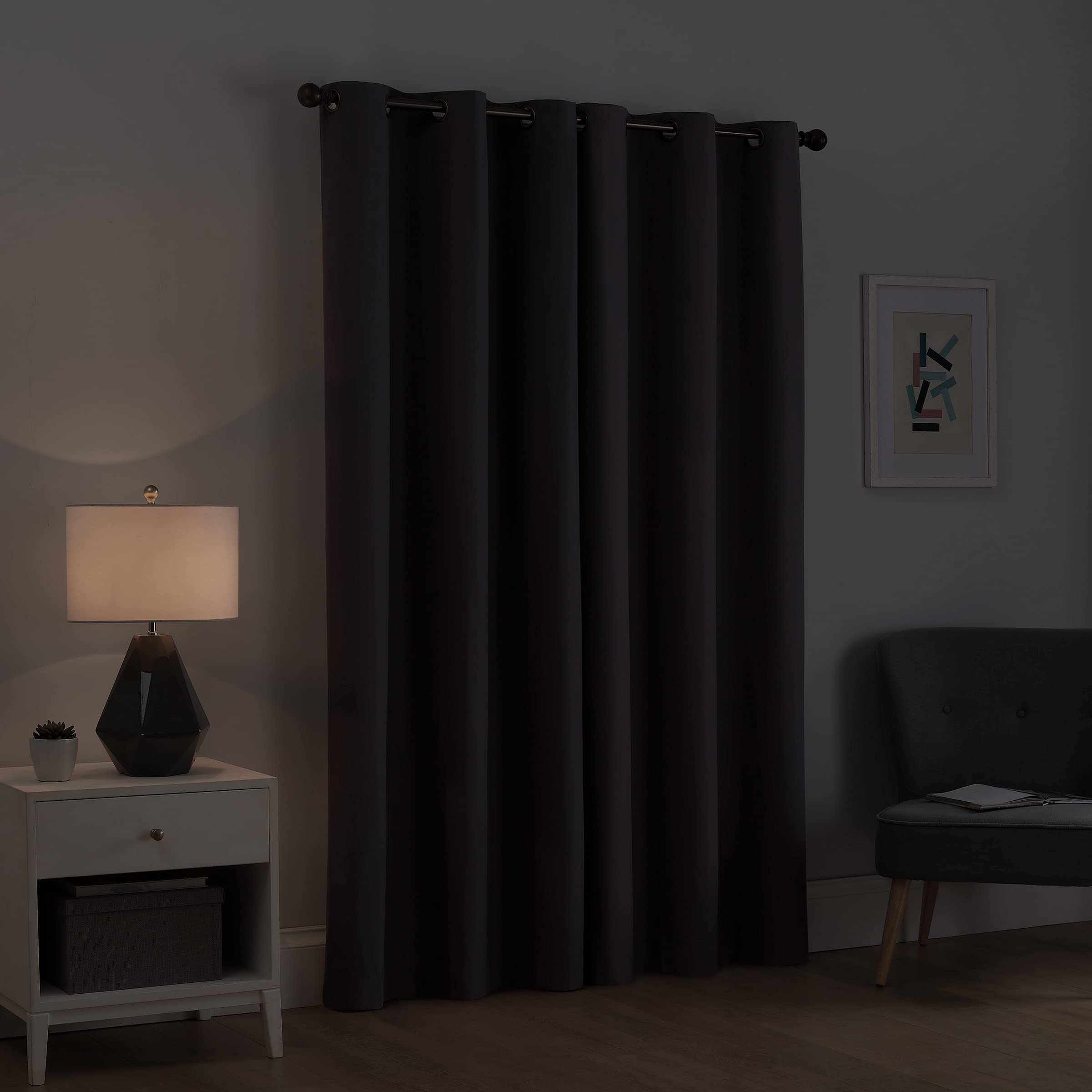 Eclipse Microfiber Total Privacy Blackout Thermal Grommet Window Curtain for Bedroom (1 Panel), 42 in x 63 in, Smoke