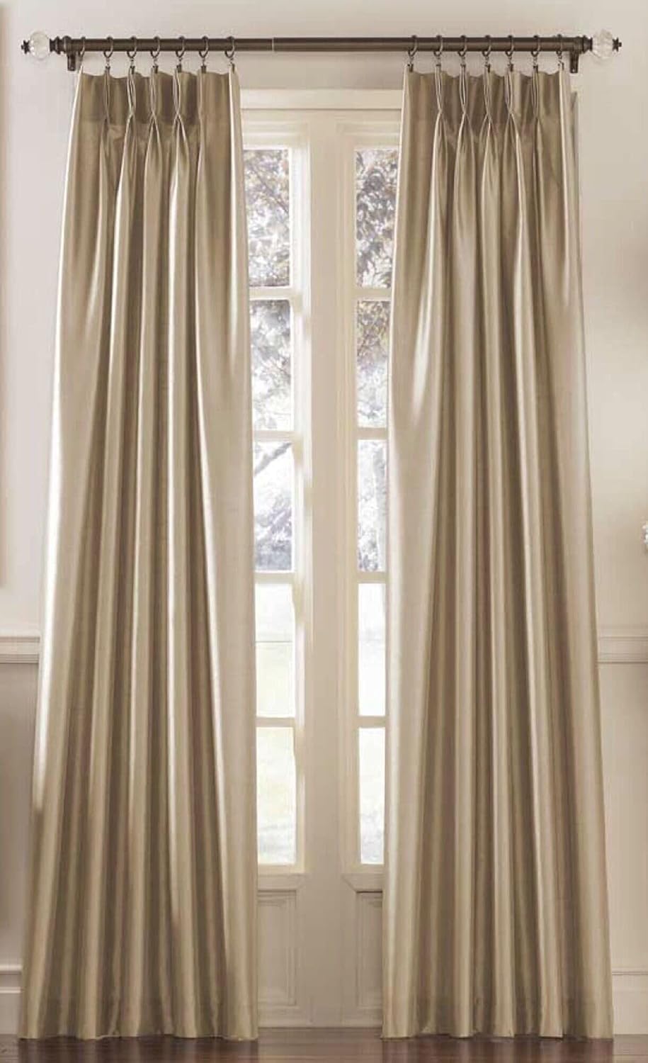 Curtainworks Marquee Faux Silk Pinch Pleat Curtain Panel, 30 by 95", Sand (Champagne Beige)