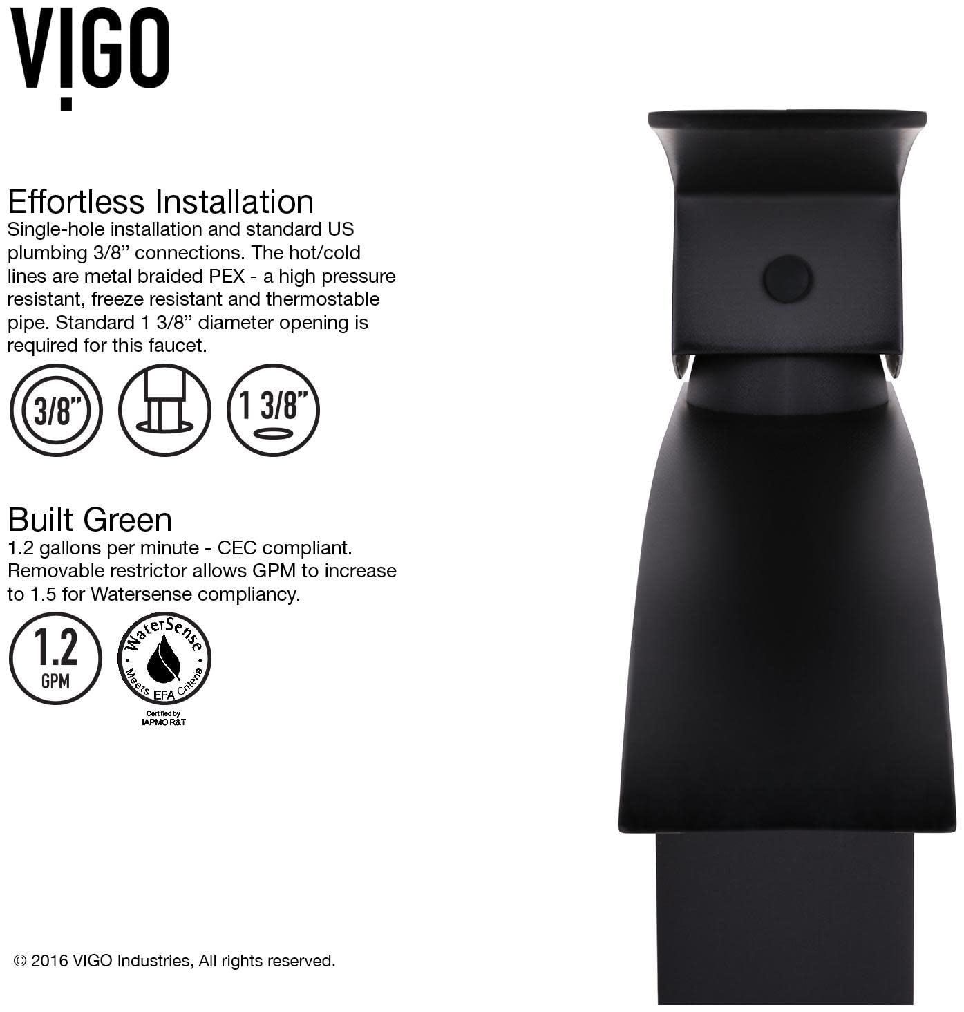 VIGO VG01015MB 7" H Satro Matte Black Single-Handle Single Hole Vessel Deck-Mount WaterSense Waterfall Bathroom Sink Faucet