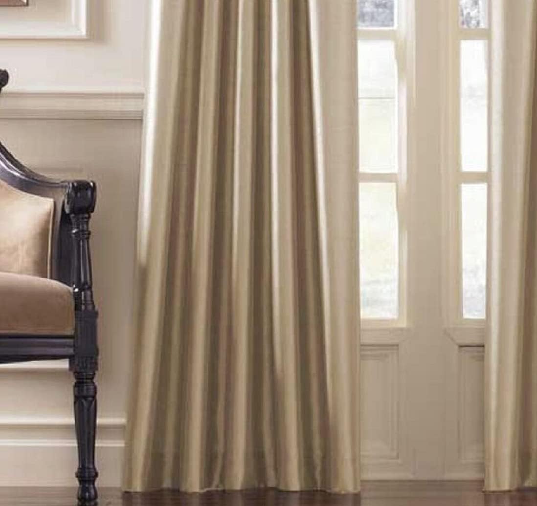 Curtainworks Marquee Faux Silk Pinch Pleat Curtain Panel, 30 by 95", Sand (Champagne Beige)