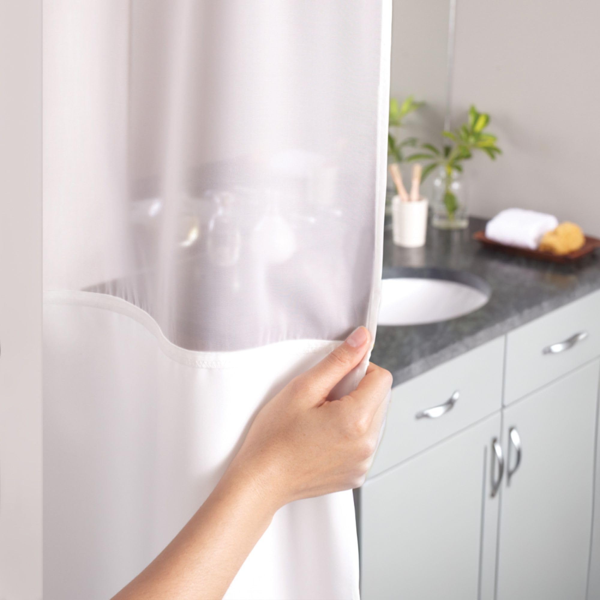 Hookless It's A Snap! Microfiber Shower Curtain, 3-in-1 Shower Curtain Includes Shower Curtain with Sheer Top Window, Flex-On Rings & PEVA Snap-in Liner, 71" x 74", Frost Grey