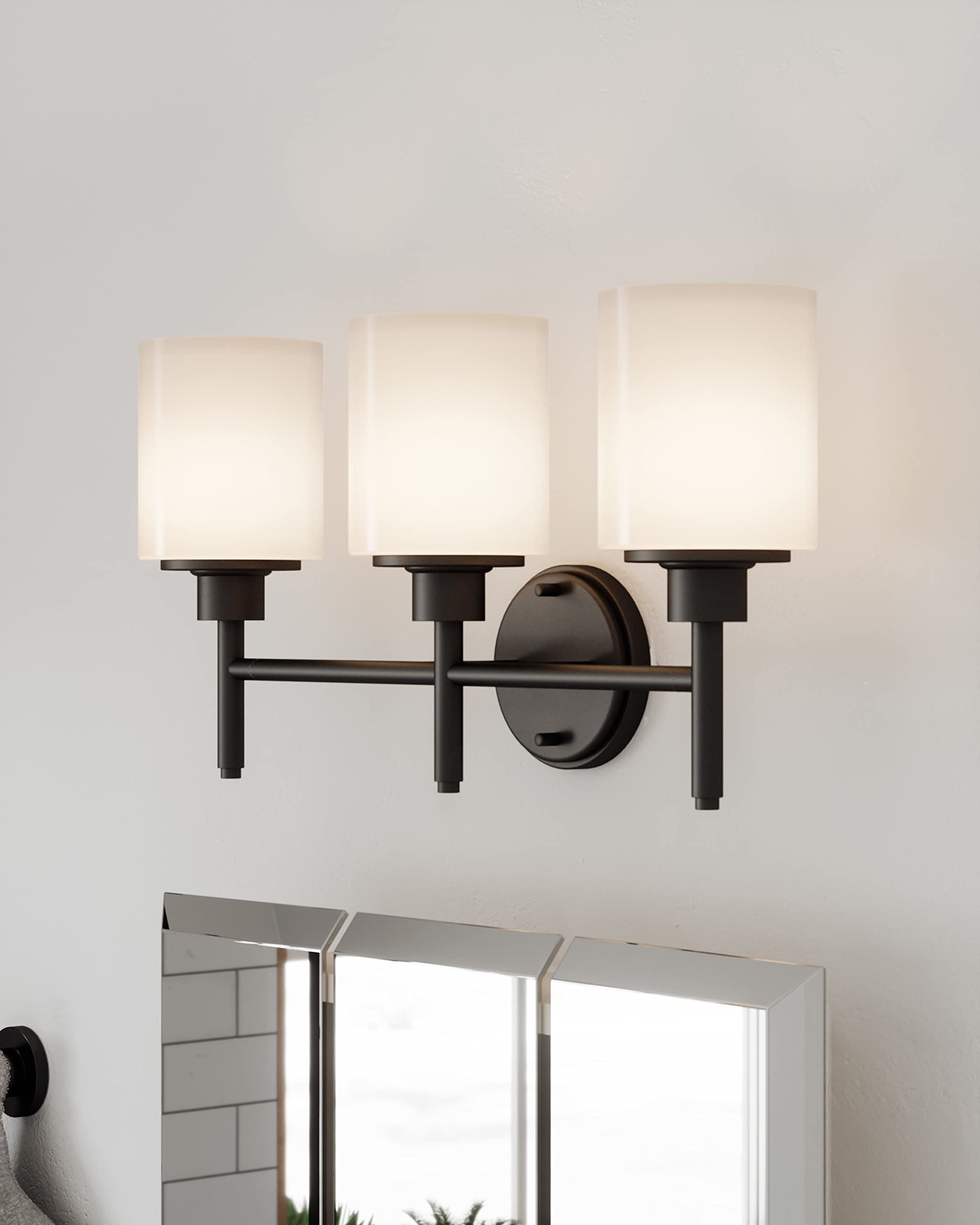 Design House 588228 Aubrey Transitional Indoor Light Dimmable Frosted Glass, 3-Light Vanity Light, Matte Black