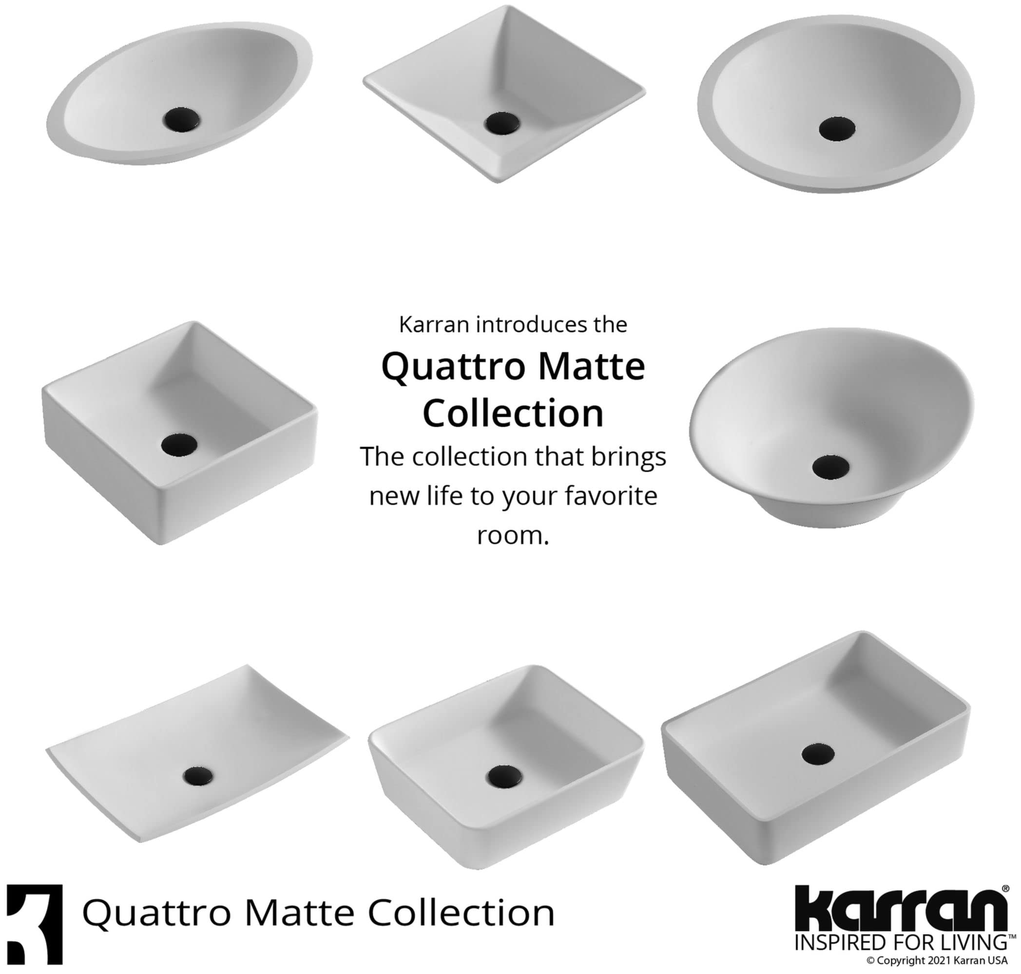 Karran Quattro QM172 Vibrant Matte White18 in. Rectangular Bathroom Vessel Sink