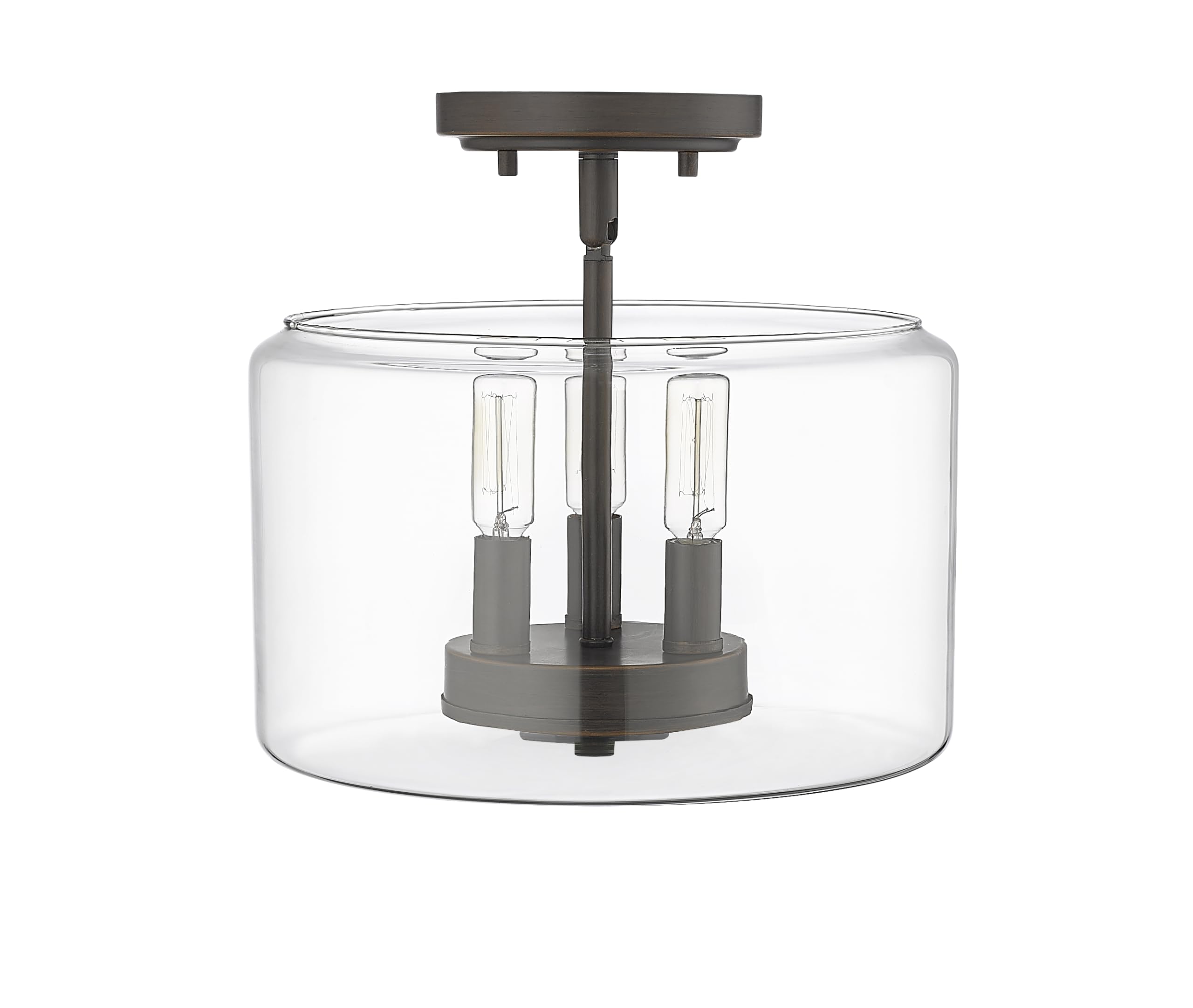 ML Lighting | Asheville Collection | 46923-RBZ | Metal 3-Light Semi-Flush in Rubbed Bronze with Clear Glass Shade | for Compact Spaces Close to Ceiling | Modern Design with an Heirloom Quality