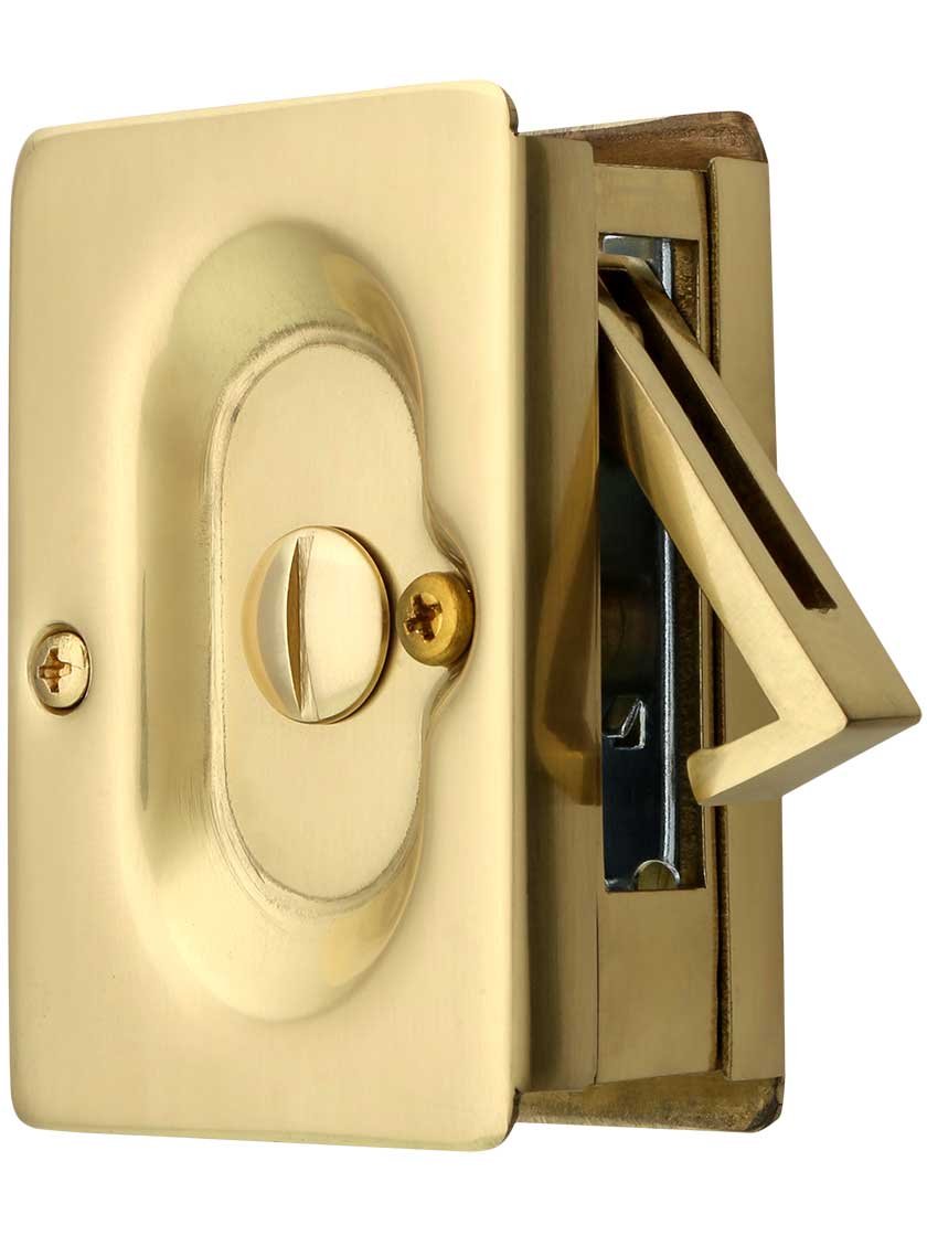 Emtek Premium Quality Mid-Century Pocket Door Privacy Lock Set in Polished Brass