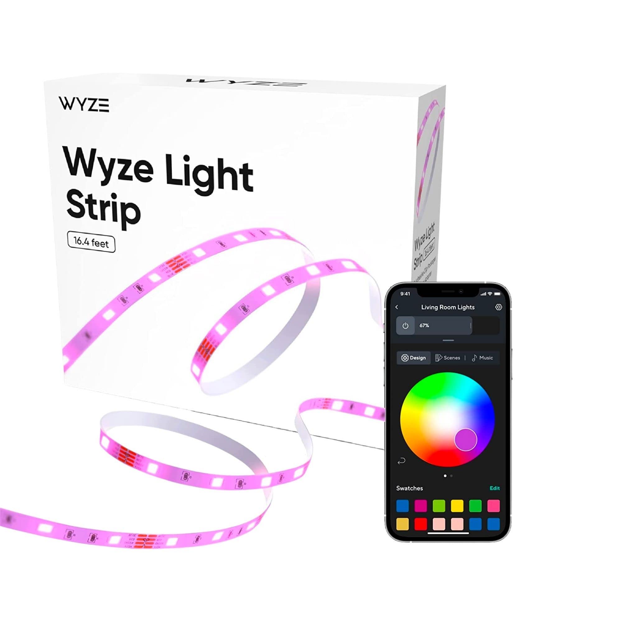 Wyze Light Strip, 16.4ft WiFi LED Strip Lights, 16 Million Colors RGB with App Control and Sync to Music for Home, Kitchen, TV, Party, Compatible with Alexa and Google Assistant