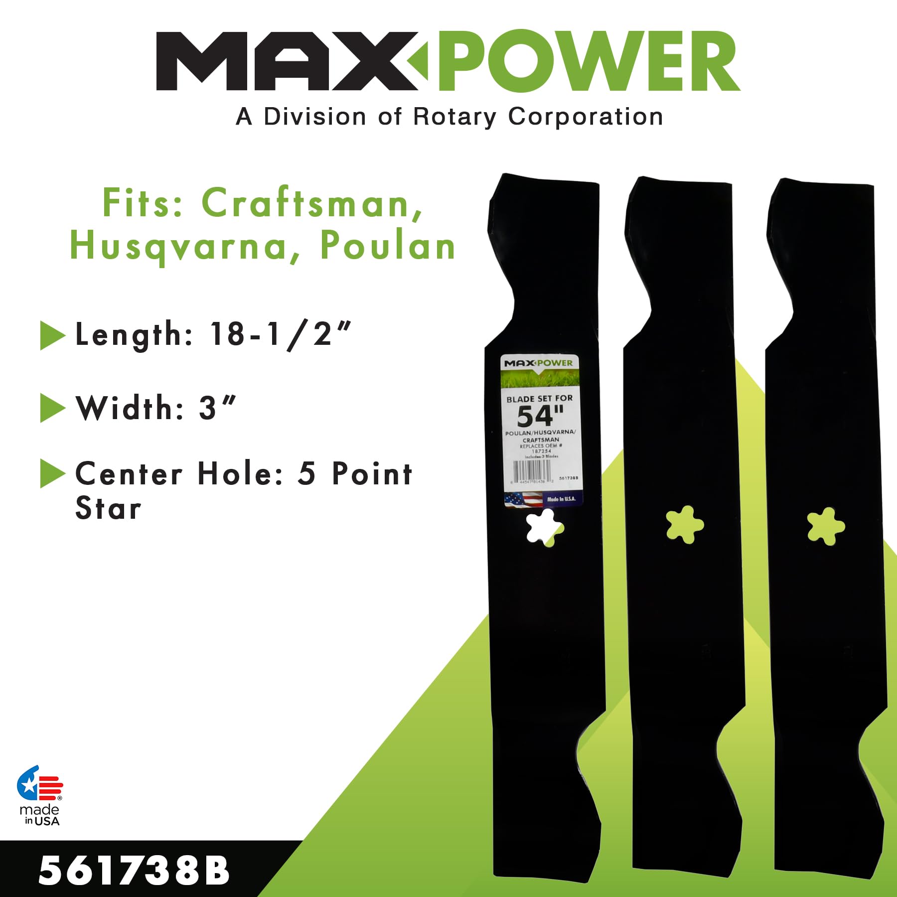 Maxpower 561738 54-Inch Blade Set AYP, Black