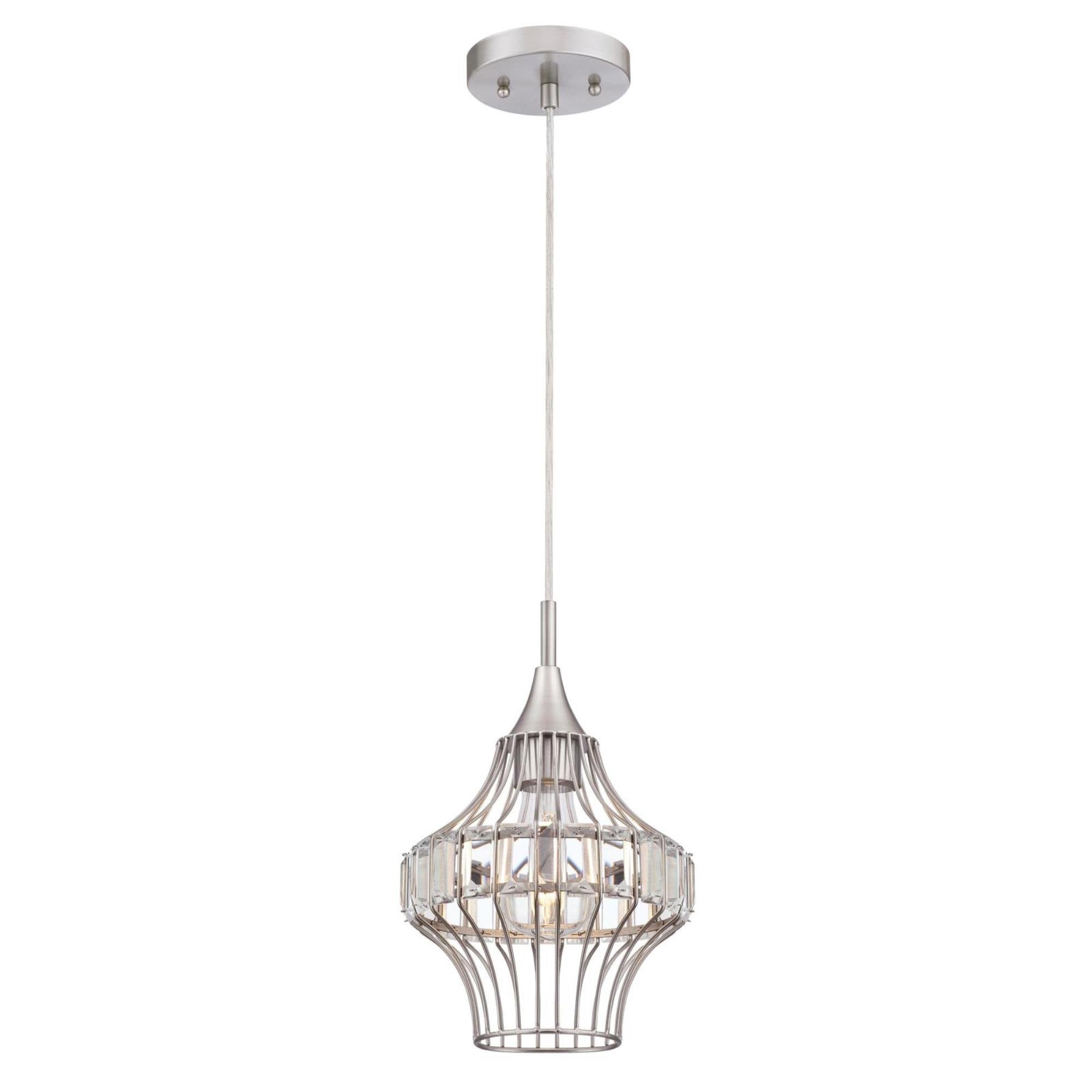 Westinghouse 6363000 One-Light Mini, Brushed Nickel Finish with Crystal Prism Cage Shade Indoor Pendant