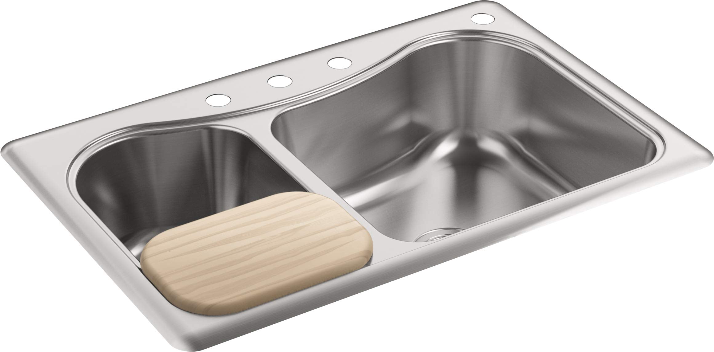 KOHLER K-3361-4-NA Staccato Dual Large/Medium Self-Rimming Kitchen Sink, Stainless Steel