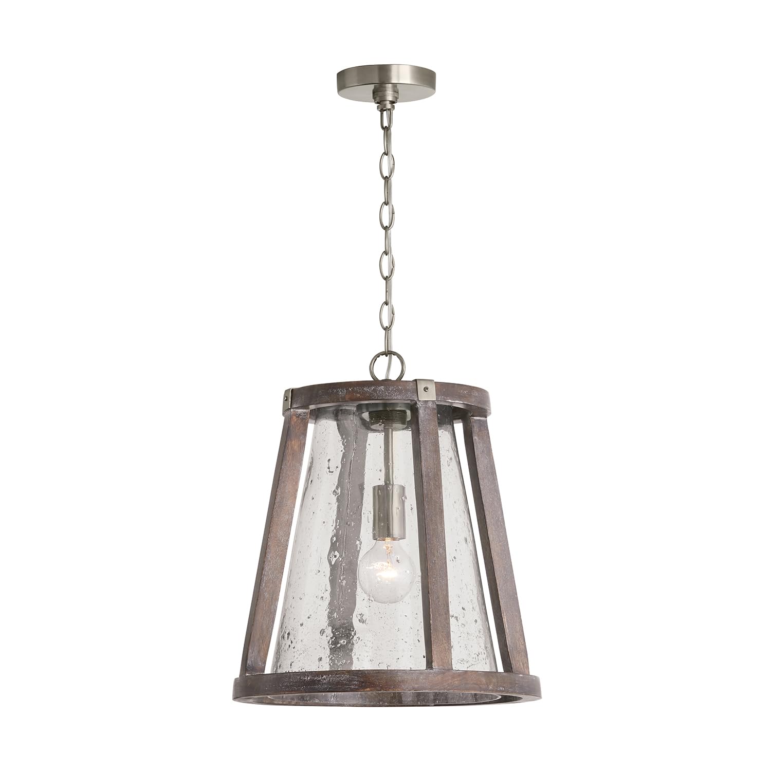 Capital Lighting 340512HN Connor Rustic Clear Stone Seeded Glass Tapered Pendant, 1-Light 100 Watts, 20" H x 16" W, Black Wash/Matte Nickel