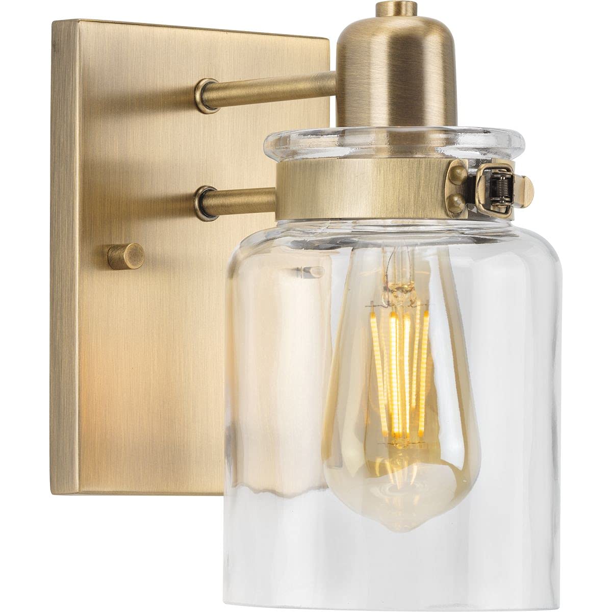 Calhoun Collection 1-Light Clear Glass Farmhouse Bath Vanity Light Vintage Brass