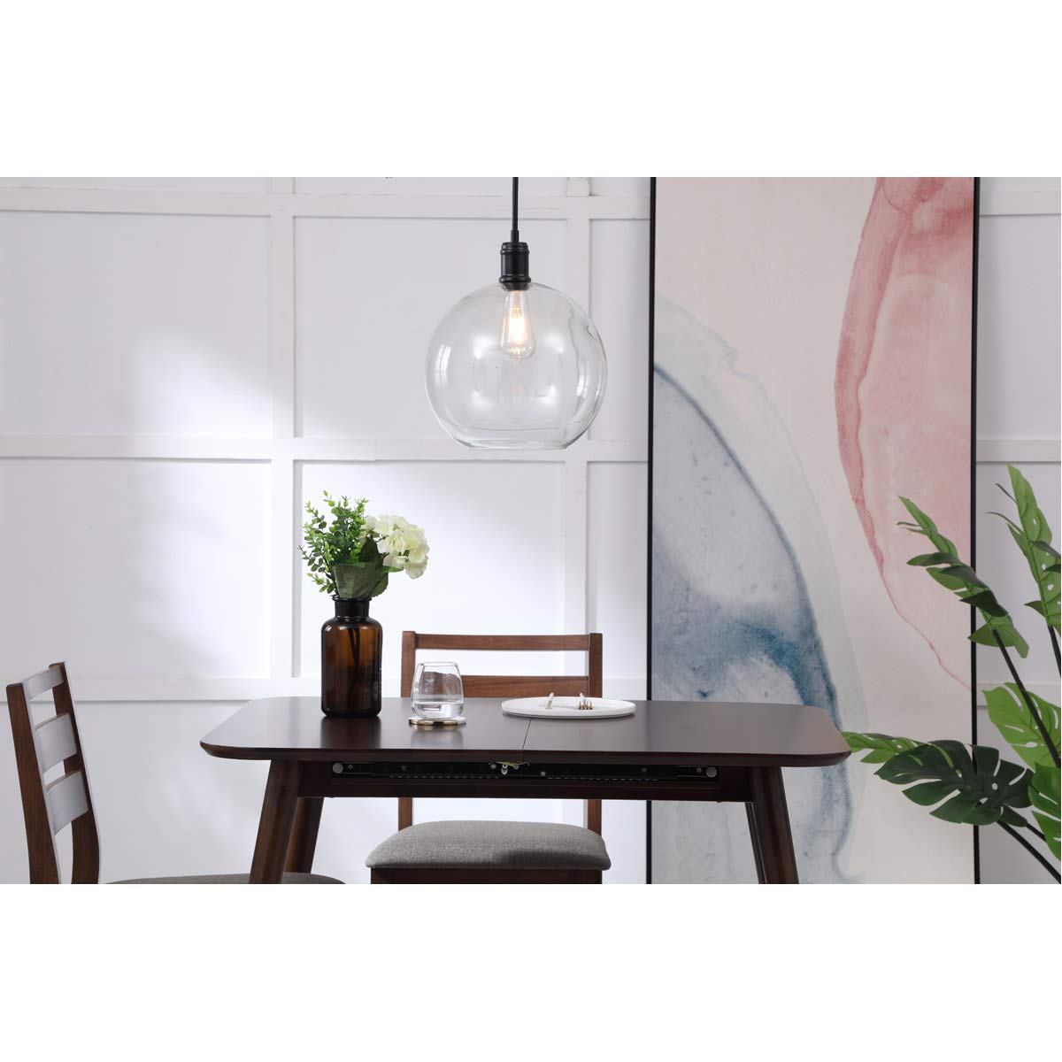 Living District Emett 1-Light Metal Pendant in Black and Clear Glass Finish