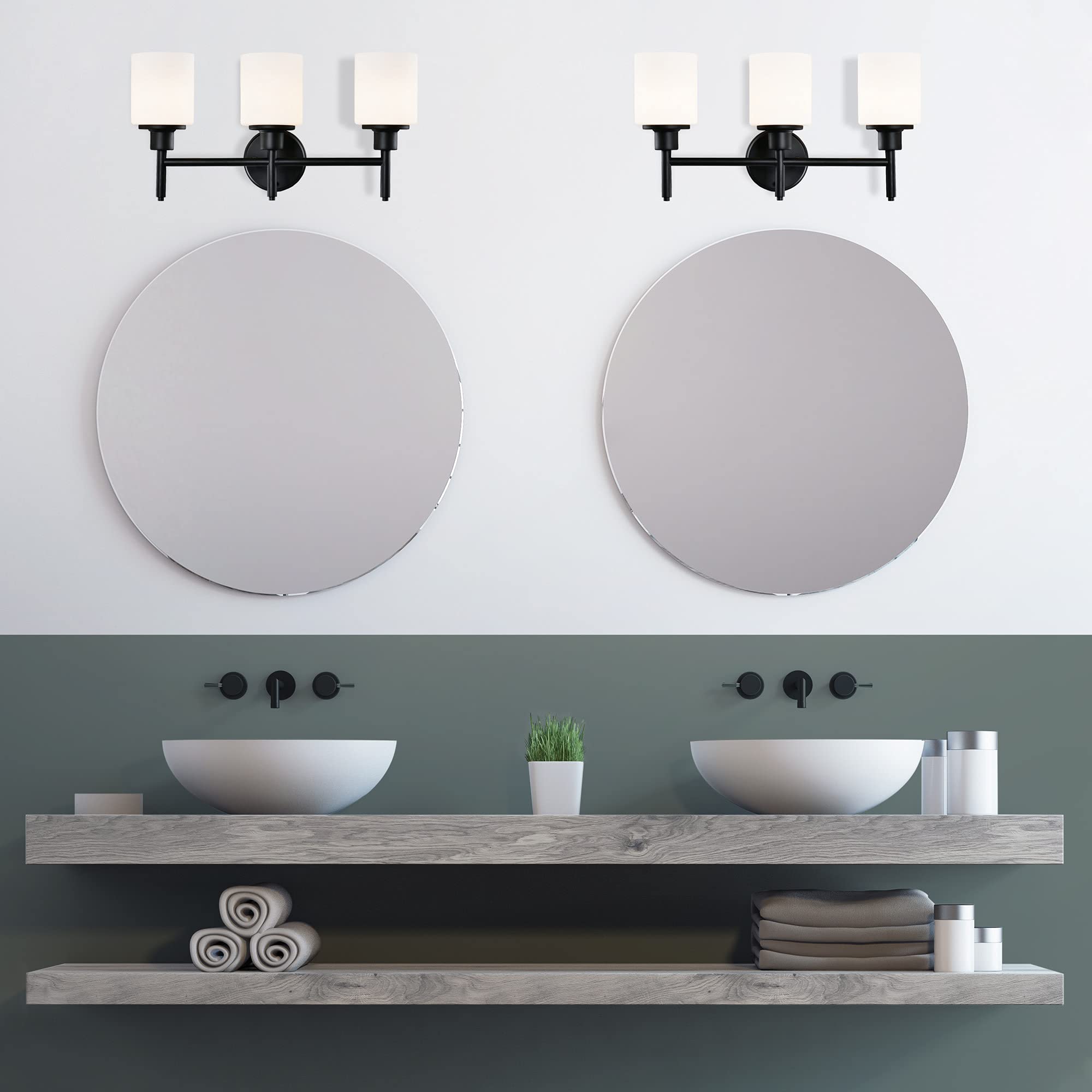 Design House 588228 Aubrey Transitional Indoor Light Dimmable Frosted Glass, 3-Light Vanity Light, Matte Black