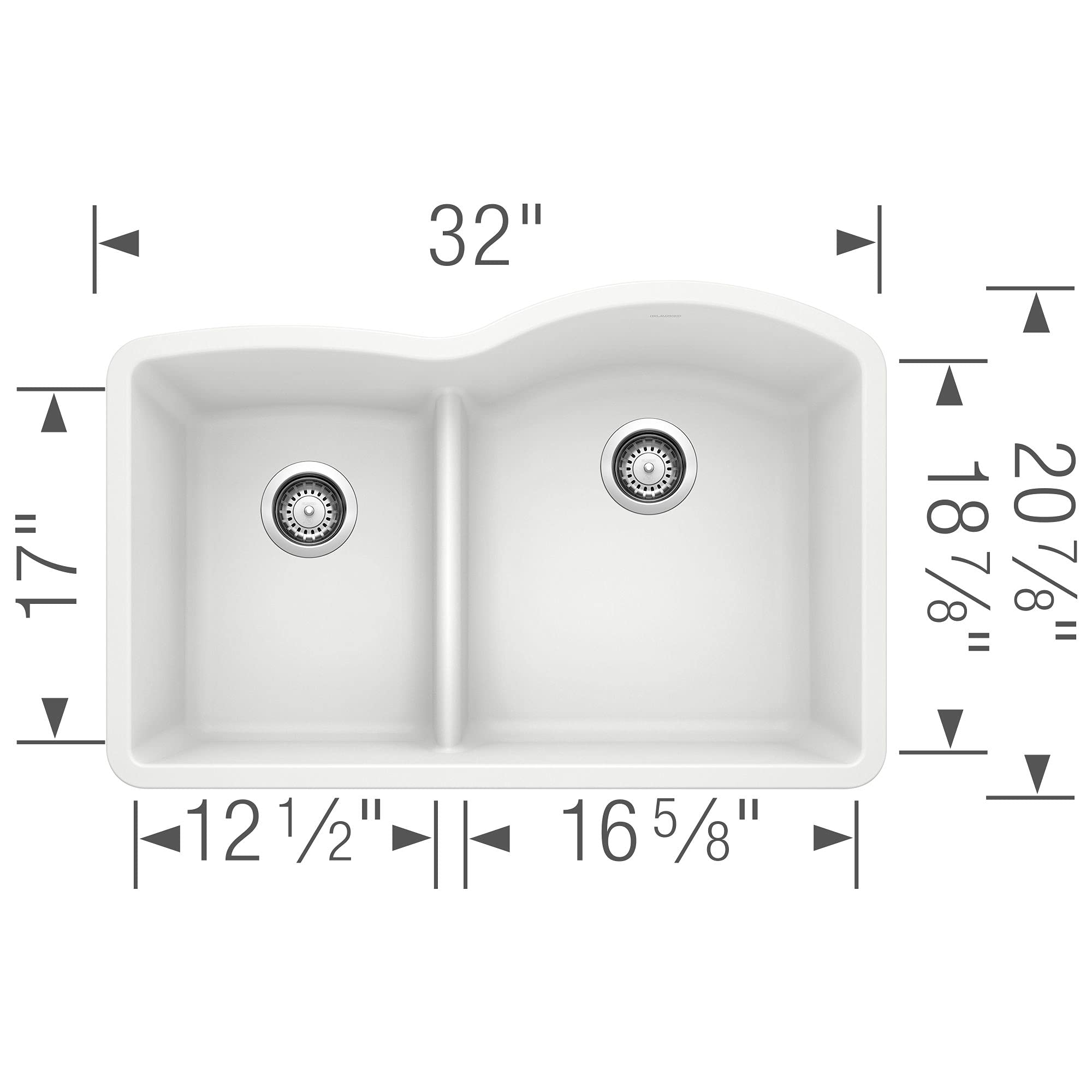 BLANCO, White 441603 DIAMOND SILGRANIT 40/60 Double Bowl Undermount Kitchen Sink with Low Divide, 32" X 21"