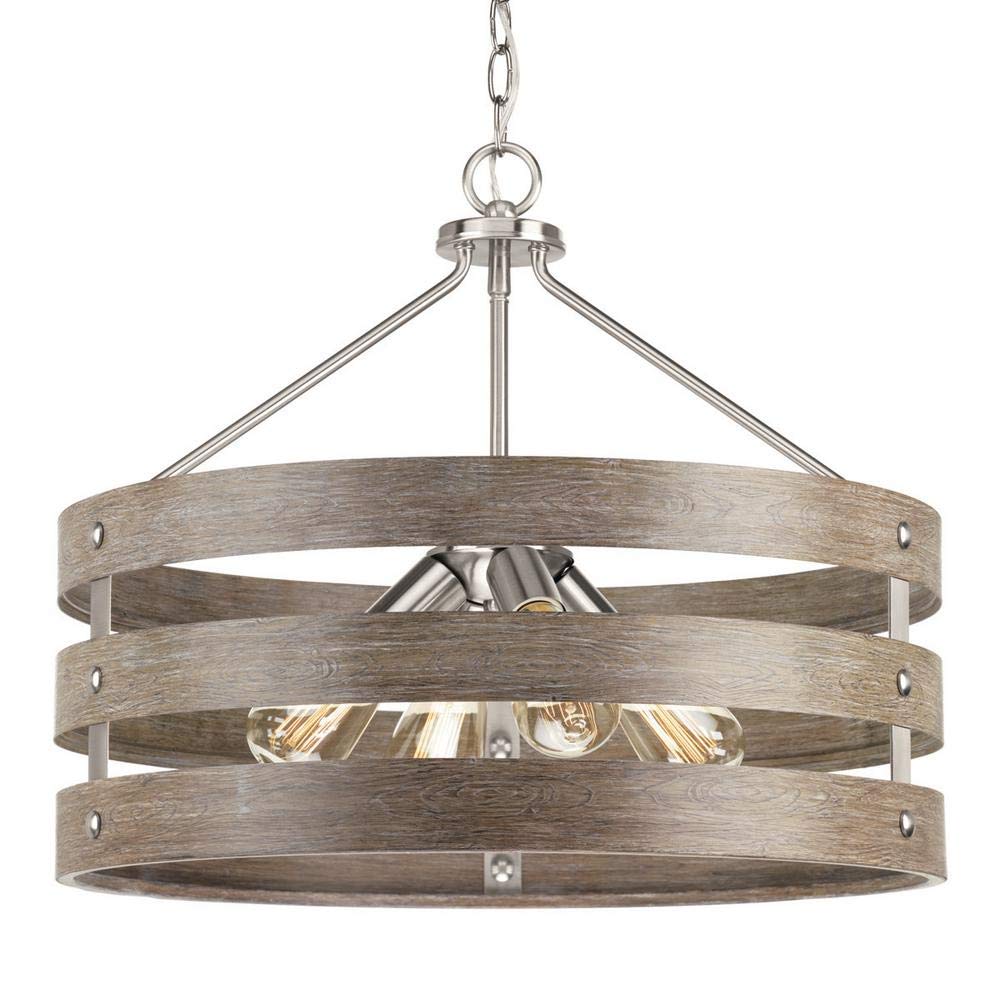 Progress Lighting Pendant Light 4-Light Brushed Nickel Drum 22 in. Gulliver