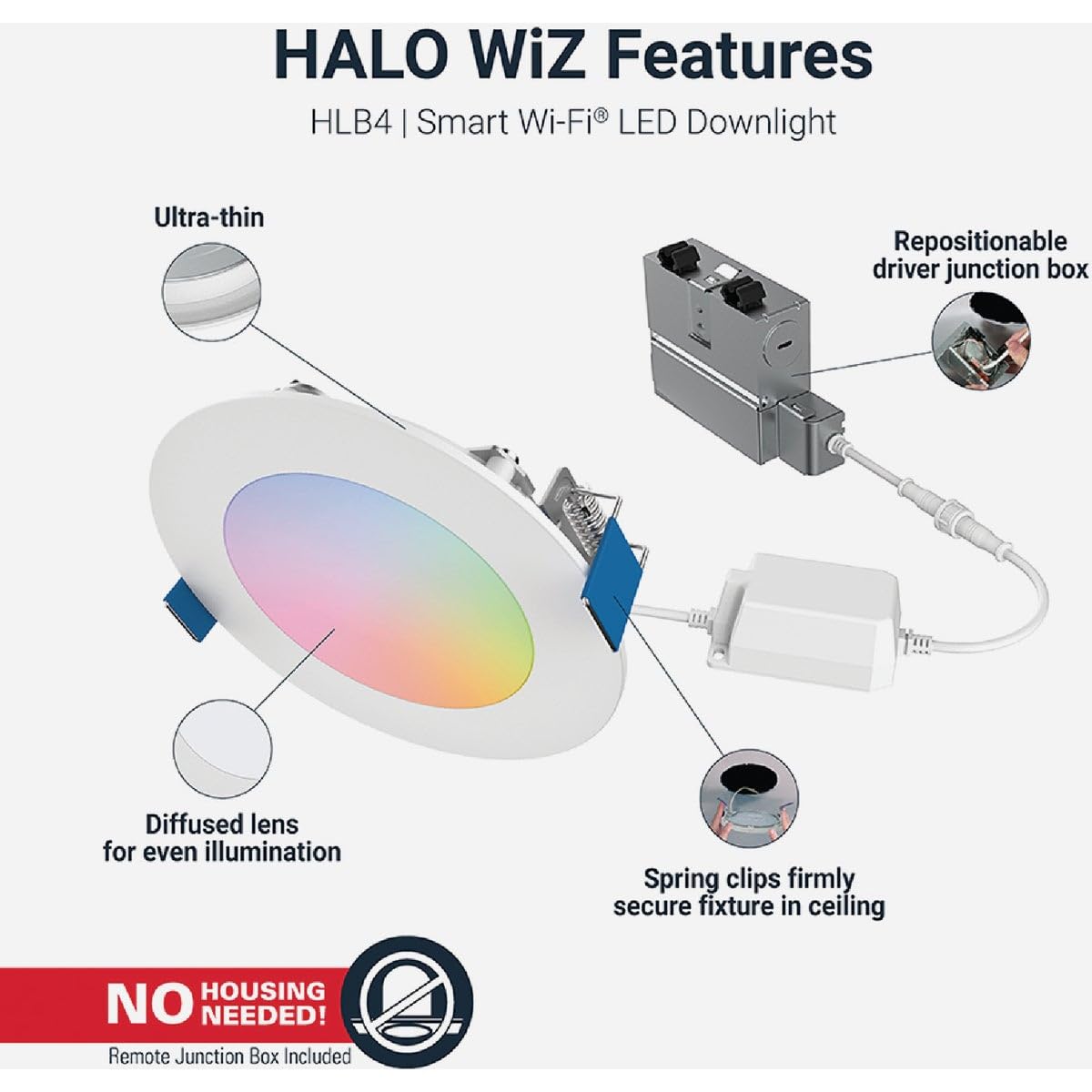 HALO 4 inch Color and Tunable White Slim Canless Smart Wi-Fi LED Recessed Downlight with WiZ Pro