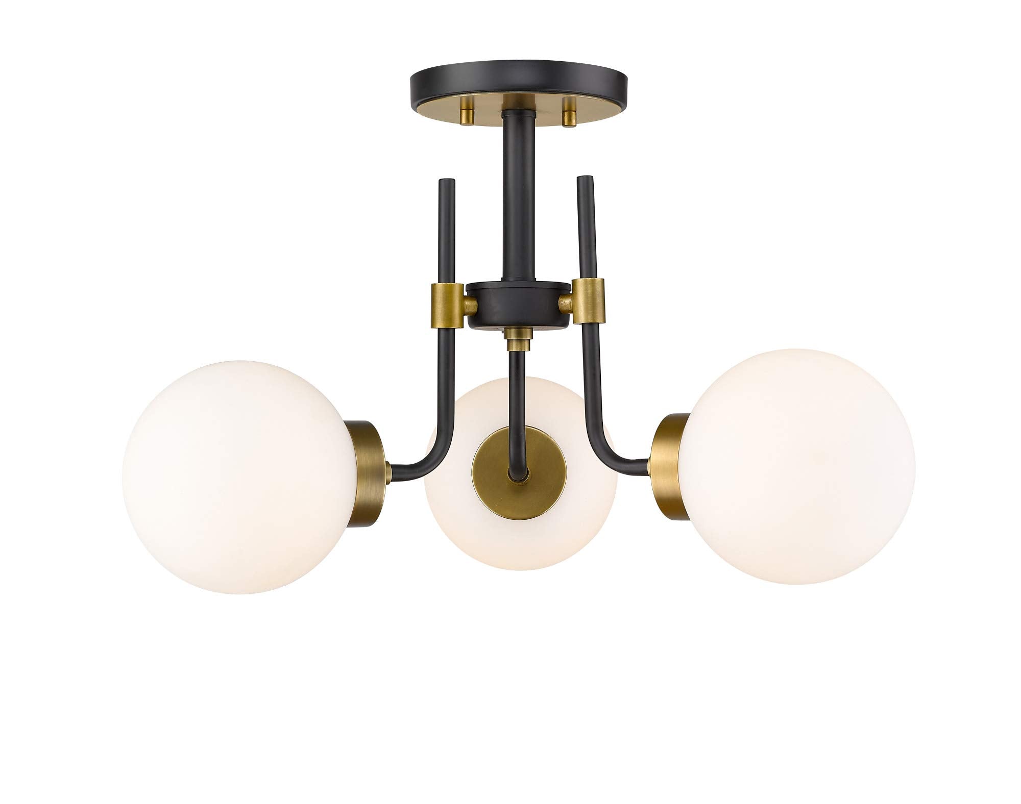 Z-Lite 477-3SF-MB-OBR Parsons - 3 Light Semi-Flush Mount in Retro Style - 22 Inches Wide by 14 Inches High, Finish Color: Matte Black/Olde Brass