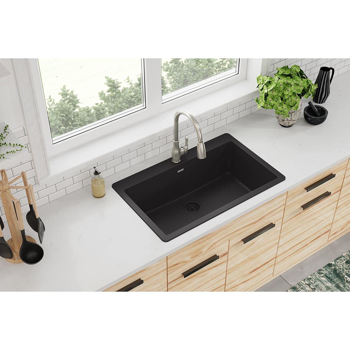 Elkay Quartz Classic ELGR13322BK0 Black Single Bowl Top Mount Sink