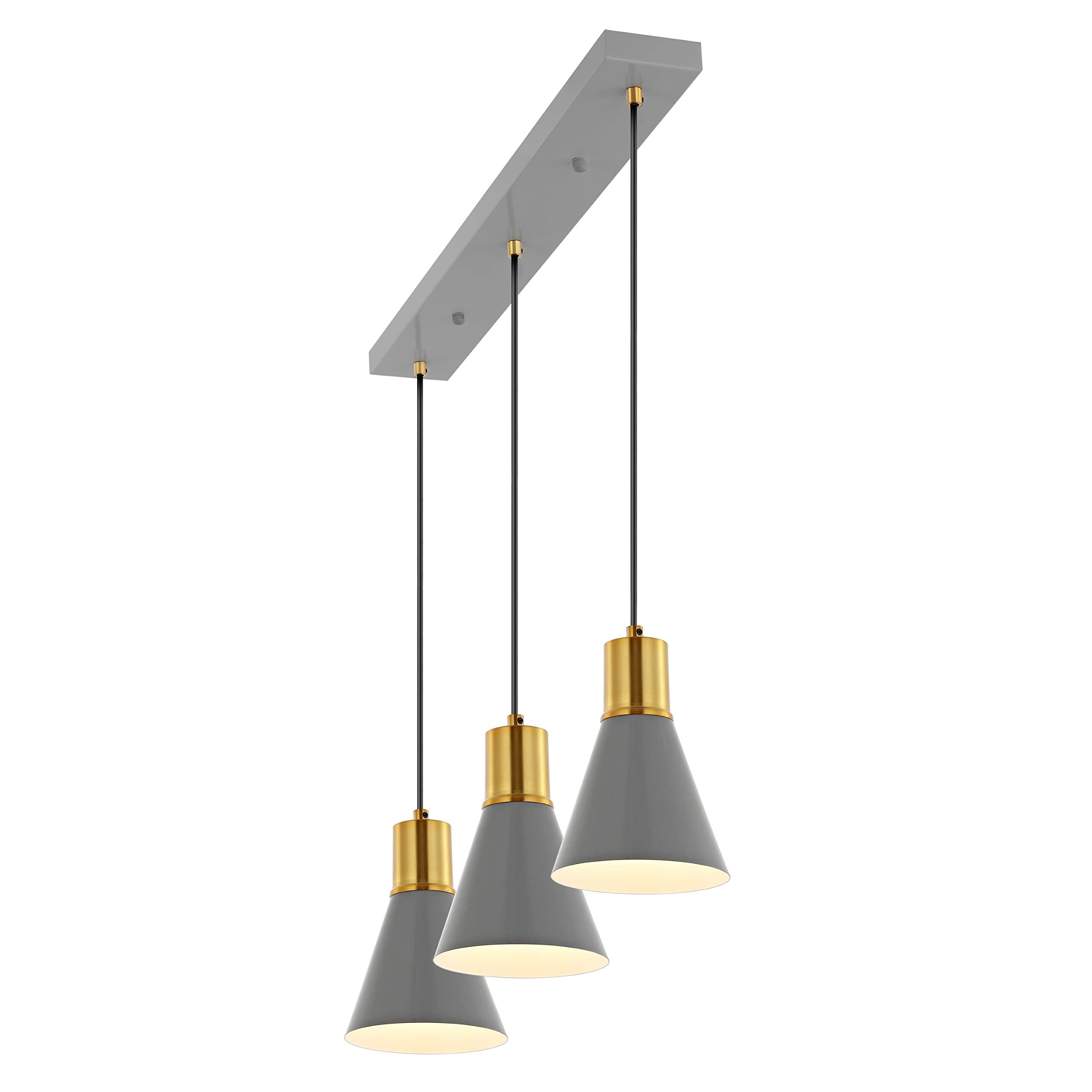 JONATHAN Y JYL6134C Apollo 33.5" 3-Light Mid-Century Modern Iron Adjustable Linear LED Pendant Contemporary,Glam,Scandinavian Rattan 180" Cord Plug-In or Hardwired Bedroom Living Room, Gray/Brass Gold