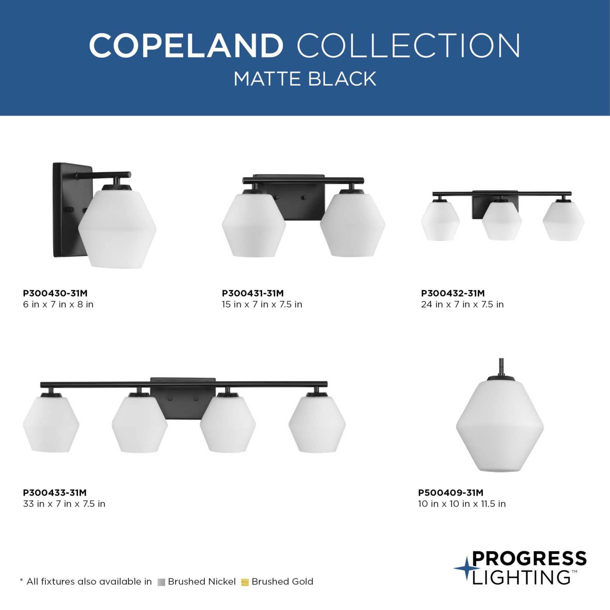 Progress Lighting Copeland Collection Two-Light Matte Black Mid-Century Modern Vanity Light (P300431-31M)