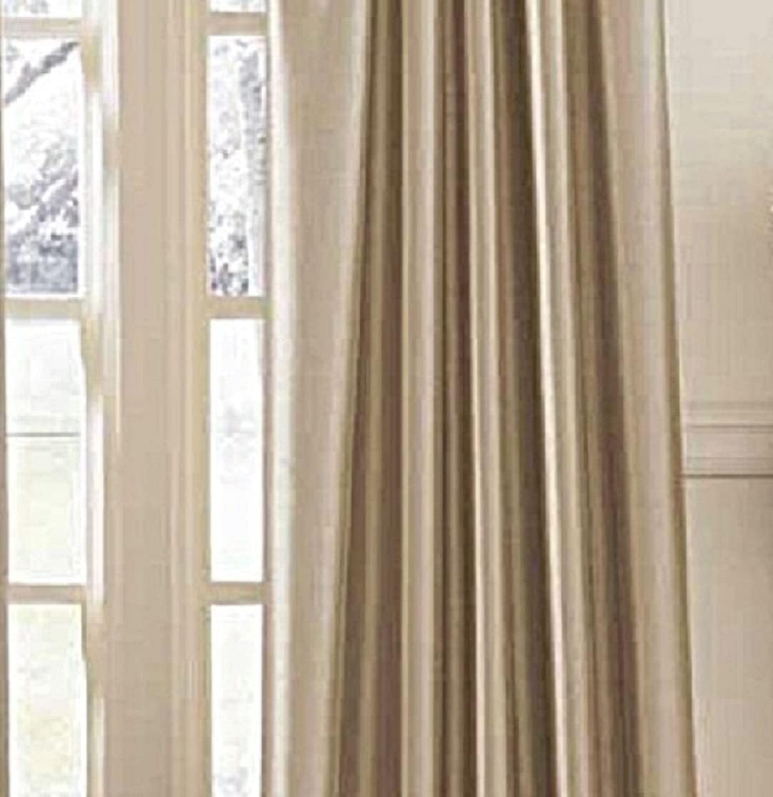 Curtainworks Marquee Faux Silk Pinch Pleat Curtain Panel, 30 by 95", Sand (Champagne Beige)