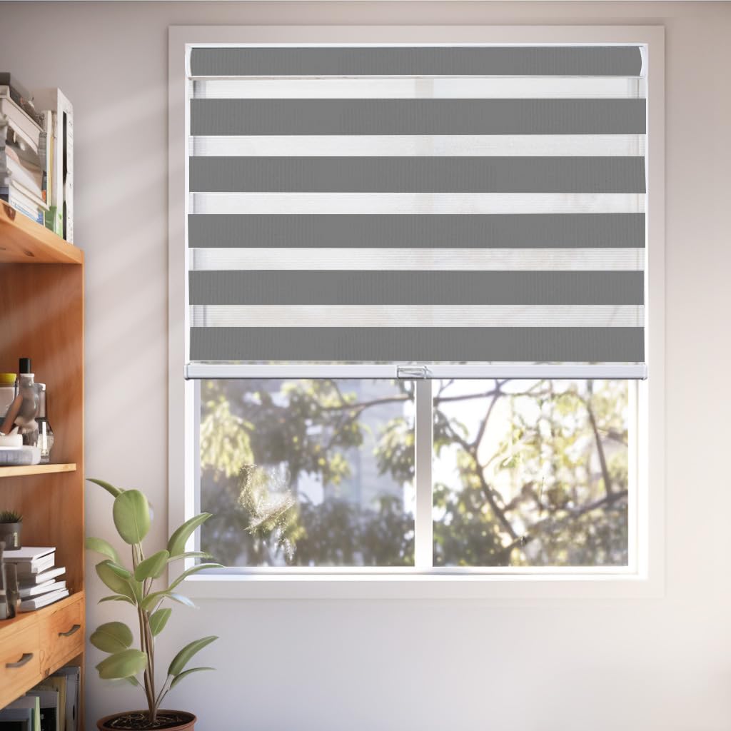 CHICOLOGY Zebra Blinds, Roller Window Shades, Blinds for Windows, Roller Shades for Windows, Window Shades for Home, Window Shades, Pull Down Shades for Windows, 35" W X 72" H, Basic Slate