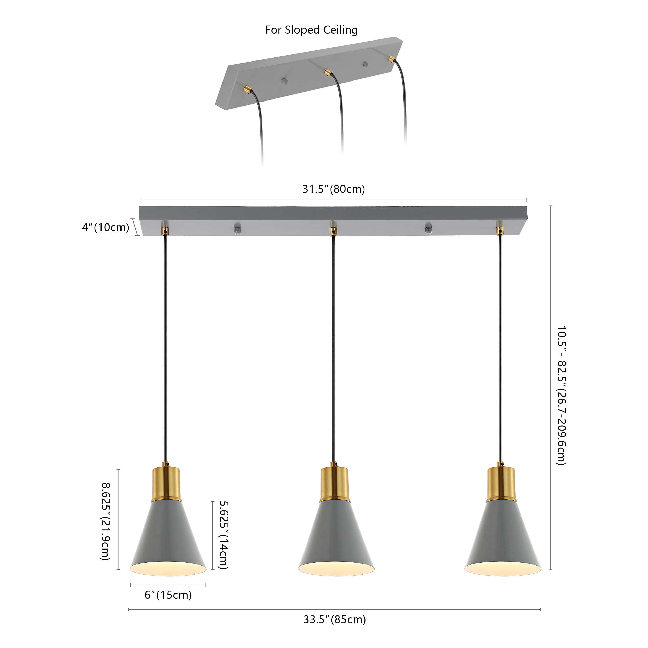 JONATHAN Y JYL6134C Apollo 33.5" 3-Light Mid-Century Modern Iron Adjustable Linear LED Pendant Contemporary,Glam,Scandinavian Rattan 180" Cord Plug-In or Hardwired Bedroom Living Room, Gray/Brass Gold