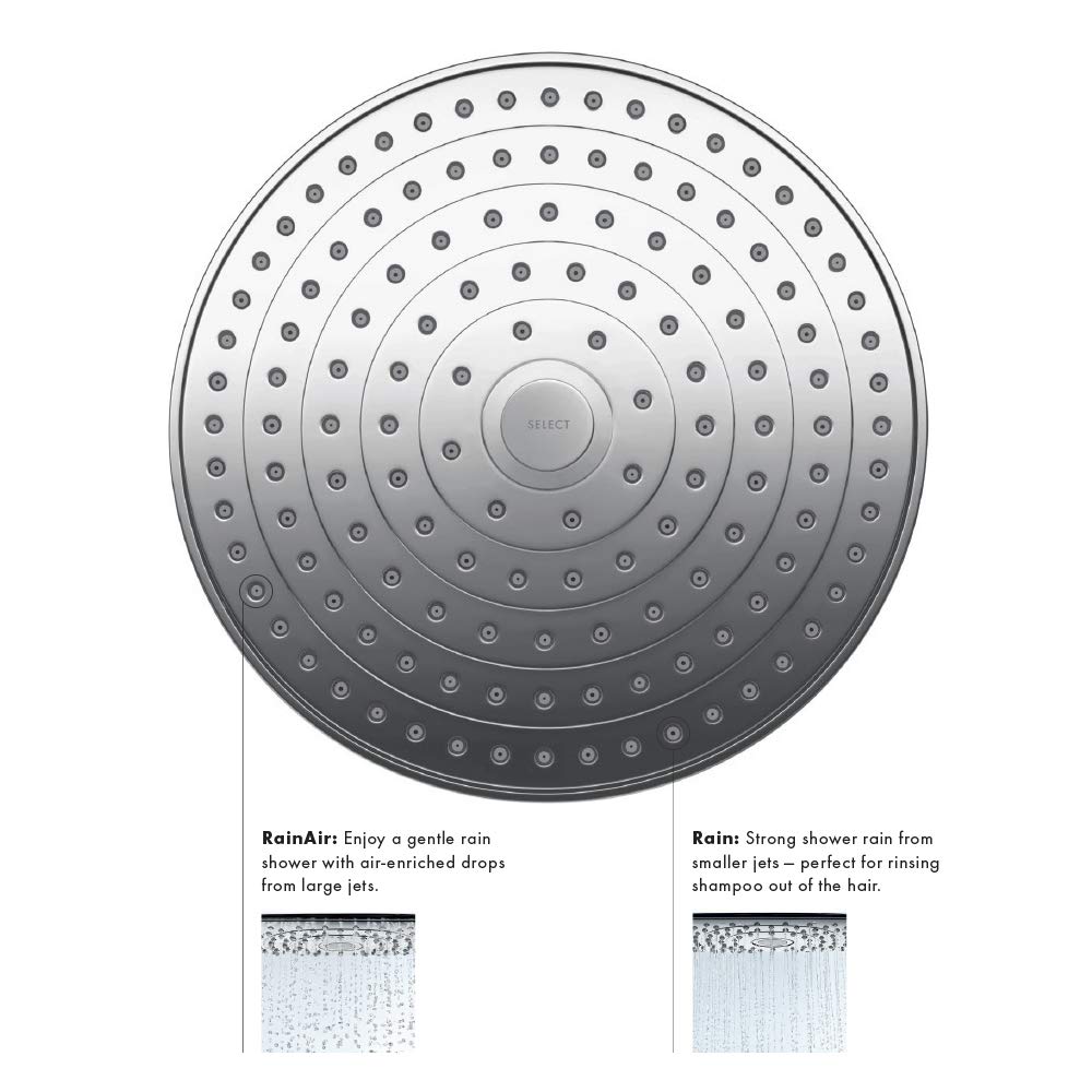 hansgrohe Raindance Select S 10-inch Showerhead Premium Modern 2-Spray RainAir, Rain Air Infusion with Airpower with QuickClean in Chrome, 04720000